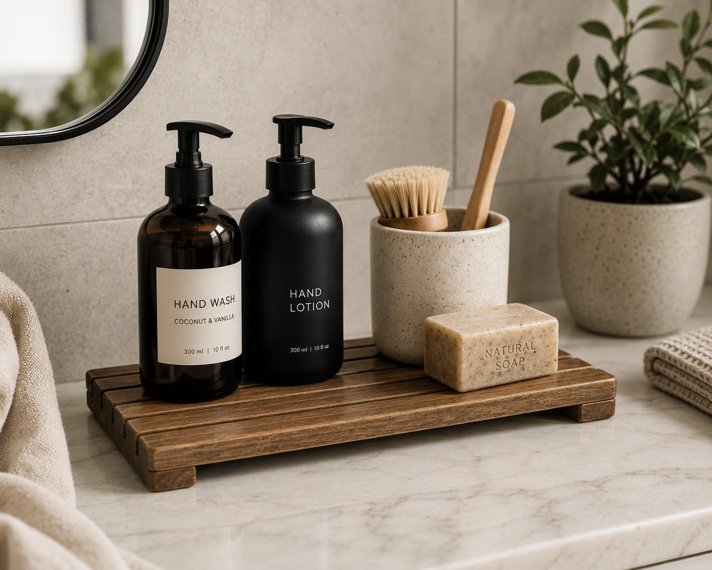 LO-MAS Handmade Wooden Counter Tray, 15x30 cm Decorative Kitchen Organizer for Olive Oil Bottles, Soap Dispensers, Toiletries, Plants & Coffee Bar Accessories