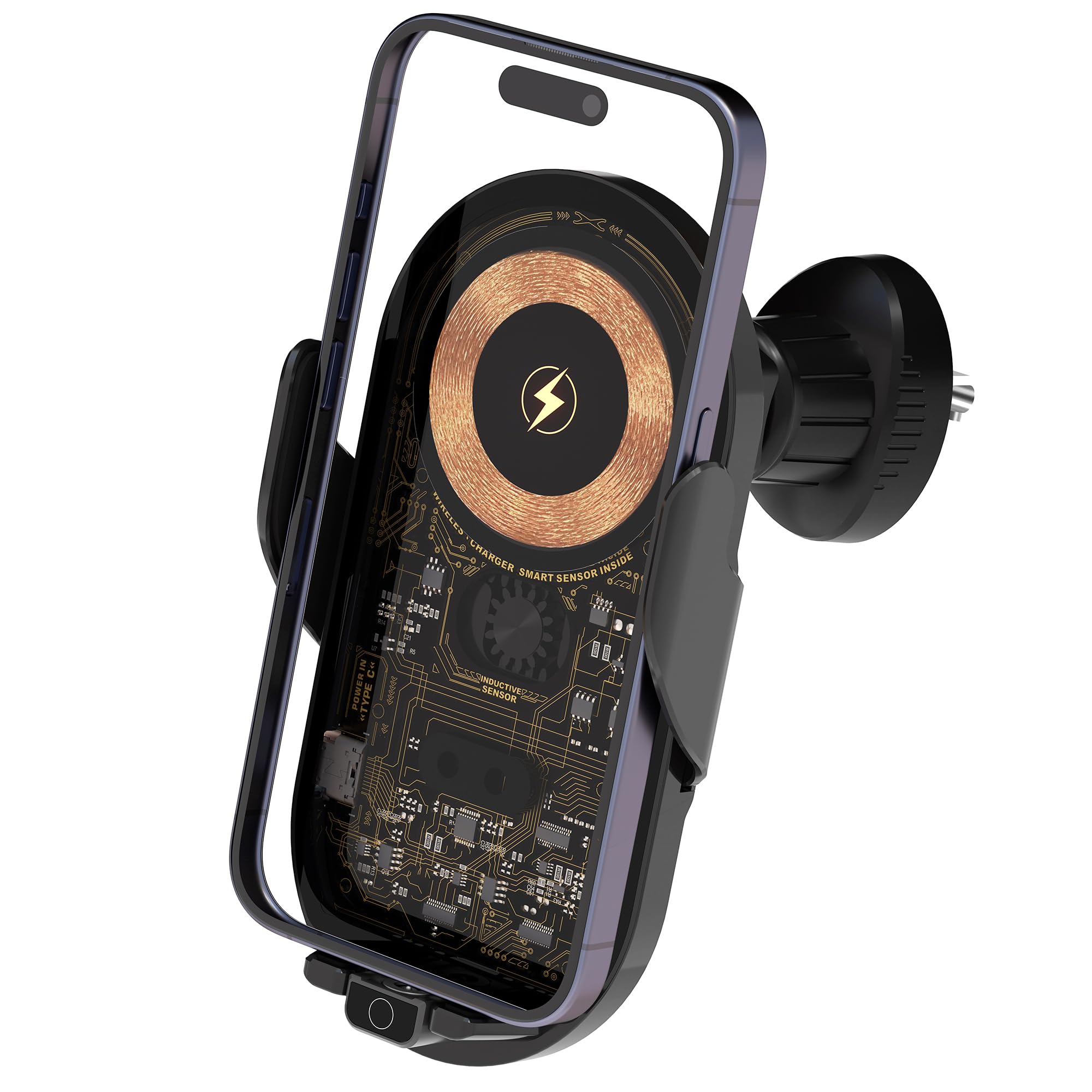 JoyeAuto Cell Phone Holder Car 15W Qi Wireless Charger Mount for iPhone & Android, [Universal Model], Auto-Clamping Electric Opening Automobile Air Vent Phone Stand