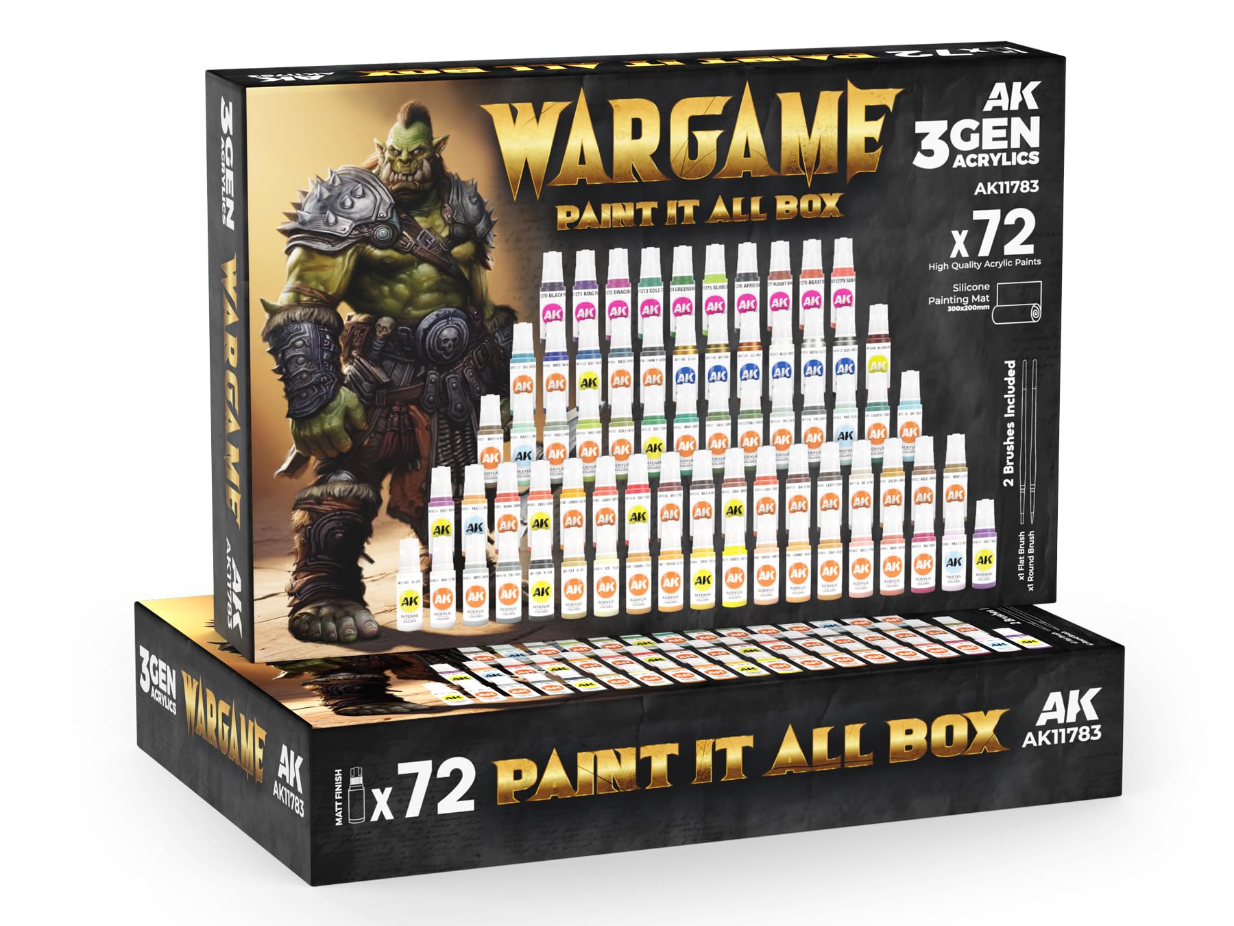 AK Acrylics 3Gen SET AK11783 Wargame Paint IT ALL BOX (72x17ml) + 2x brush + mat
