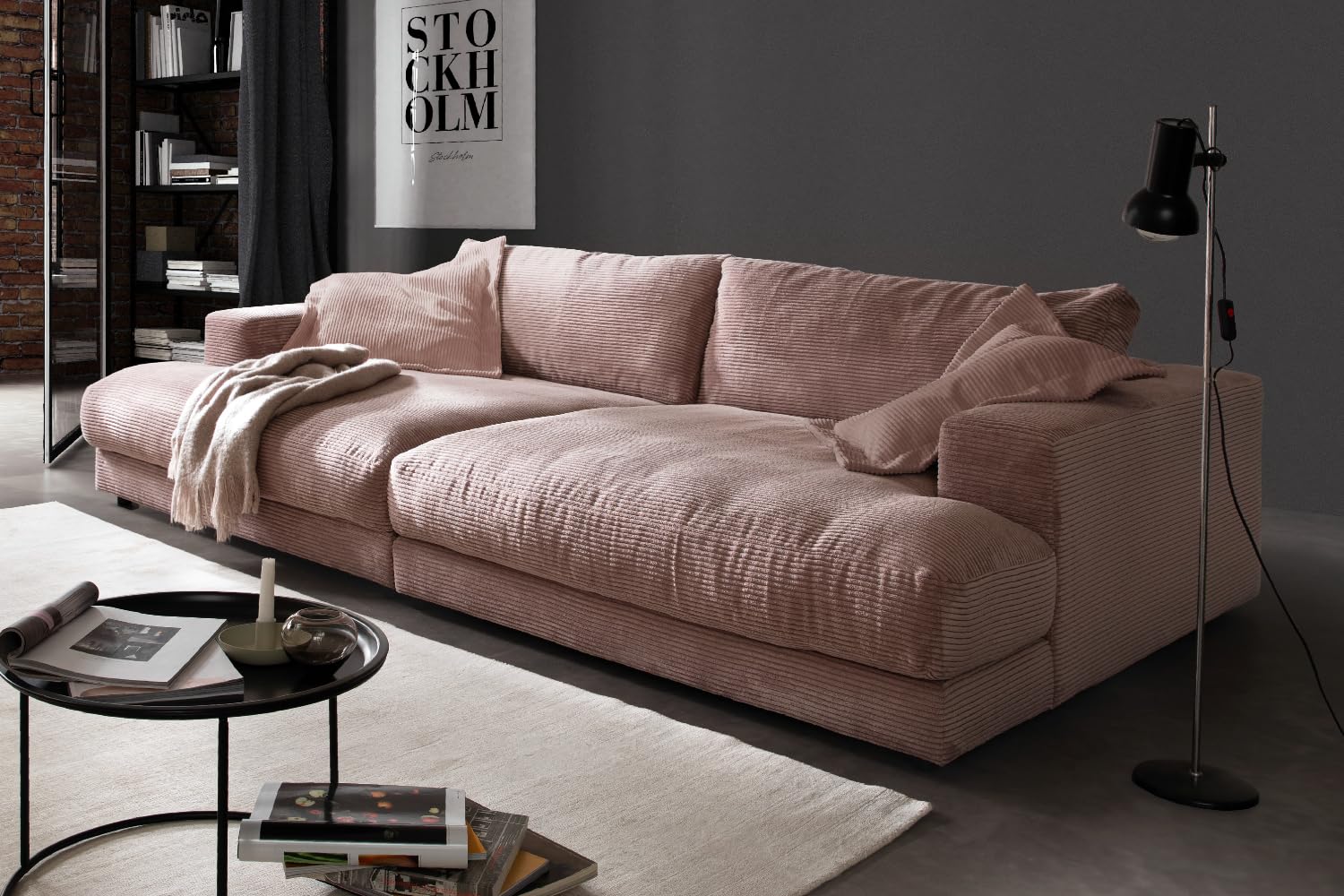 KAWOLA - Big Sofa Madeline - Zeitloses Designer Cord XXL Couch - Komfortabel & Eleganz - 290x86x170cm, Rosa, Polyester