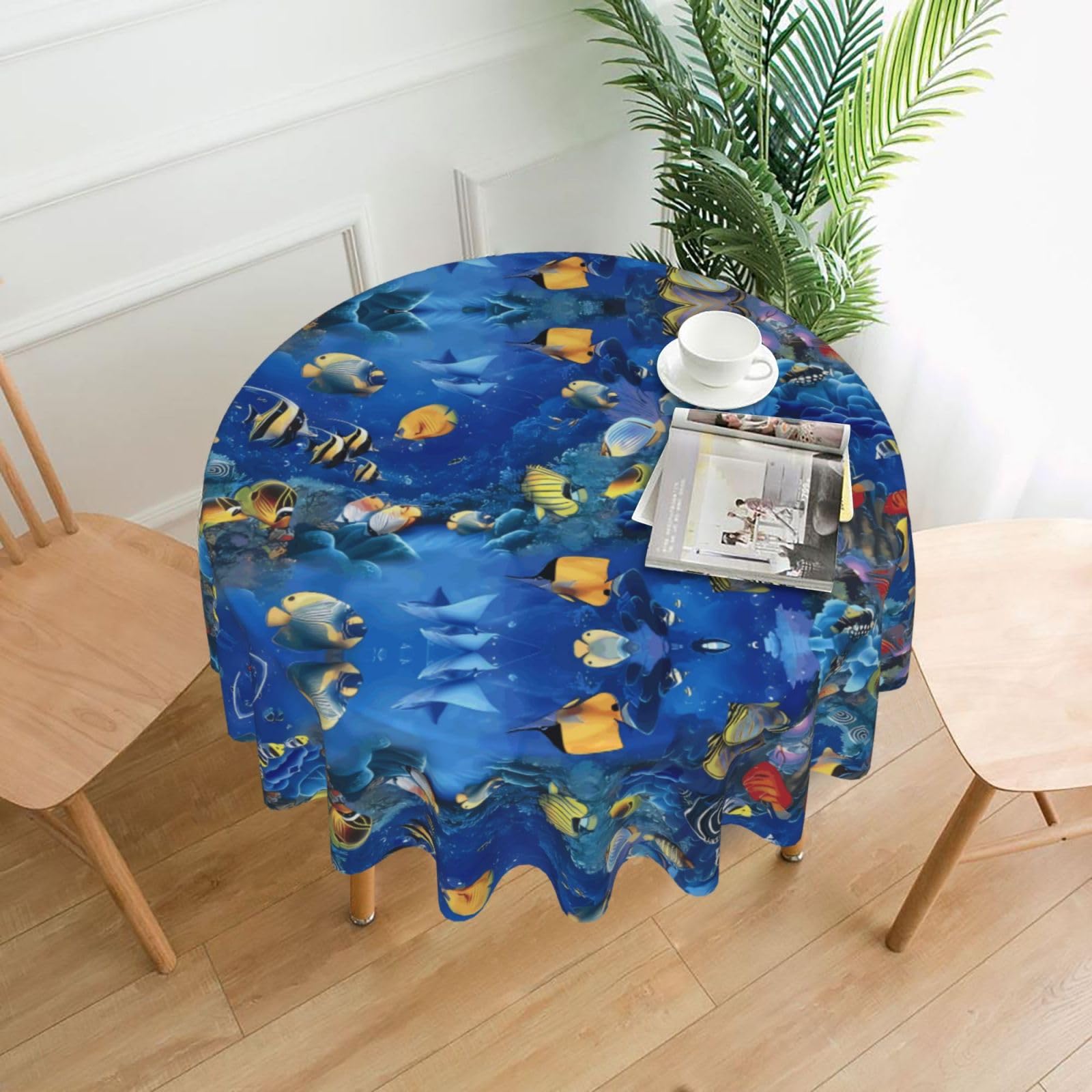 YYHWHJDE Tropical Fishes Prints Round Decorative Tablecloth 60in - High-Grade Polyester Throw for Elegant Dining & Festive Gatherings