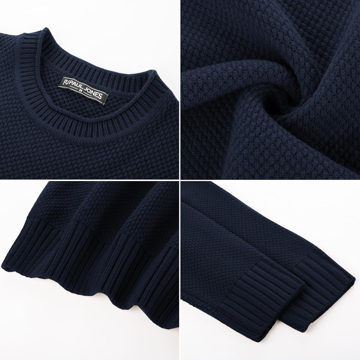 PJ PAUL JONES Mens Sweater Waffle Knit Crewneck Sweater Textured Long Sleeve Pullover - Image 6