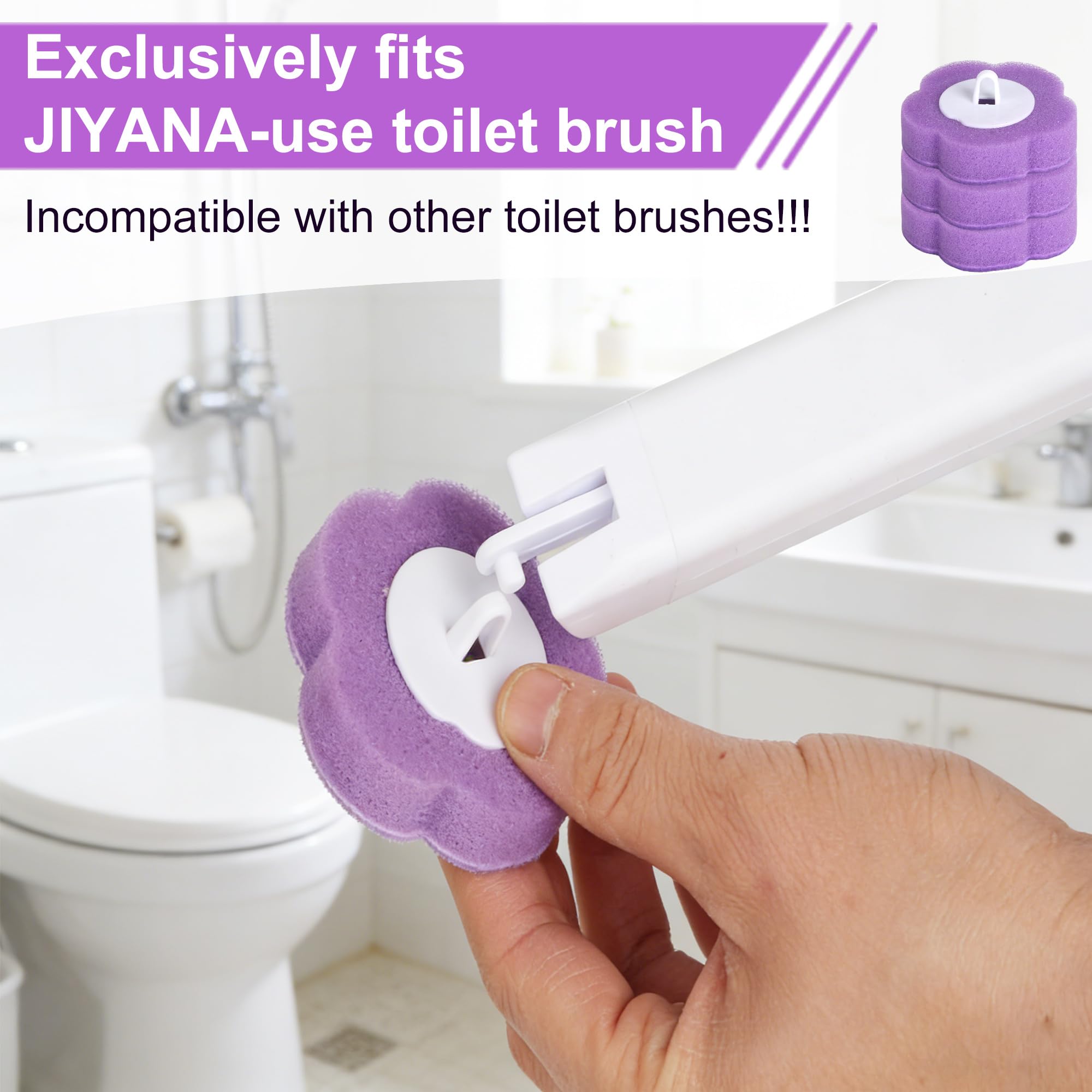 Monouso Scopino Bagno WC, confezione da 2 con manico estensibile e supporto. Spazzolone Bagno WC, fornito con 54 ricariche per la pulizia di bagni, vasche da bagno, lavandini e pavimenti (Viola)