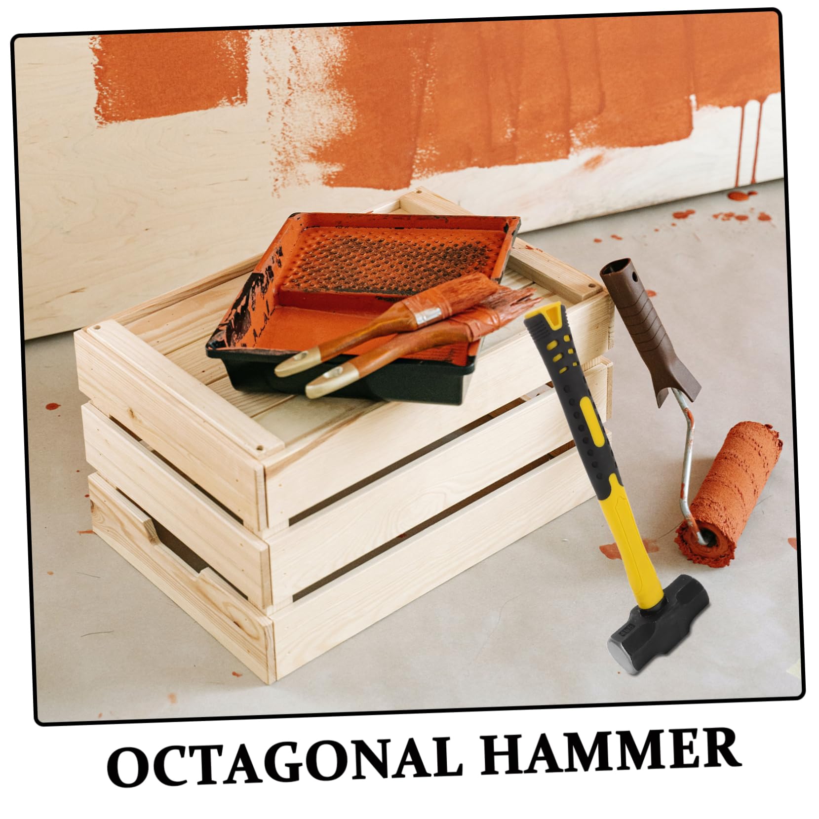 Martillo Octogonal de Acero al Carbono, 2 Piezas, 4lb | Mango Ergonómico de Plástico Amarillo, Resistente al Impacto, para Construcción y Demolición