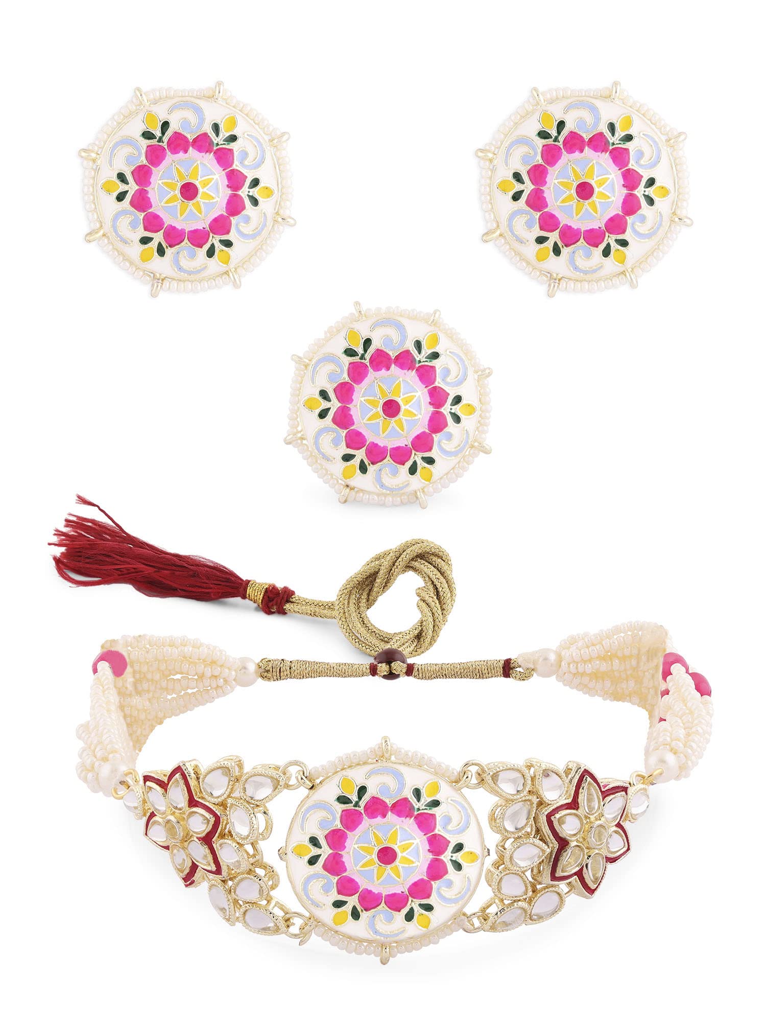ZAVERI PEARLS Multicolor Meenakari Multistrand Choker Necklace Earring & Ring Set For Women-ZPFK15846 (B0BW5S646K) Amazon Price History, Amazon Price Tracker
