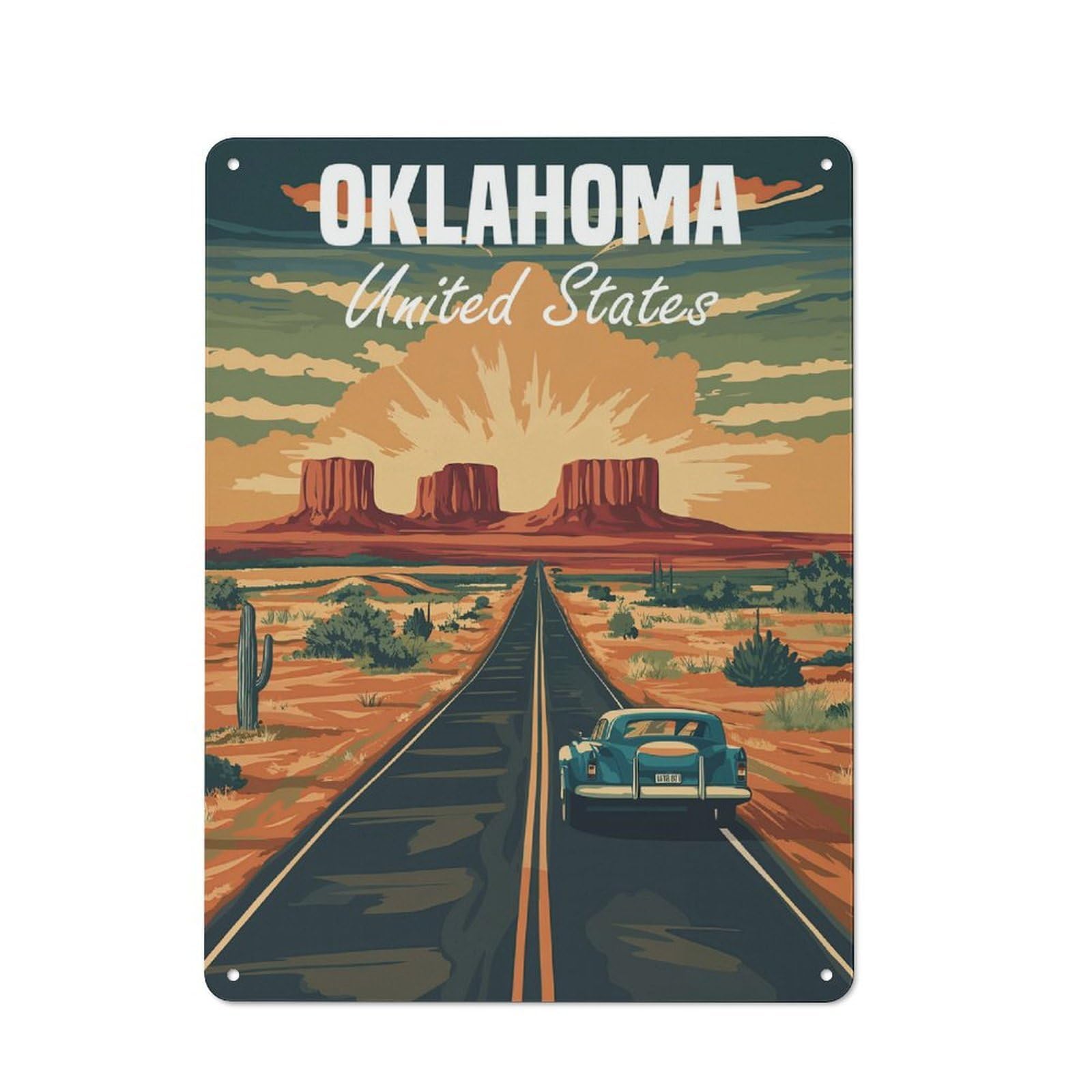 Junmoney Oklahoma Road Trip 40X30cm Industrial-Style Tin Sign With For Hallway Wall, A Metal Wall Feature For A Newly Arranged Hallway