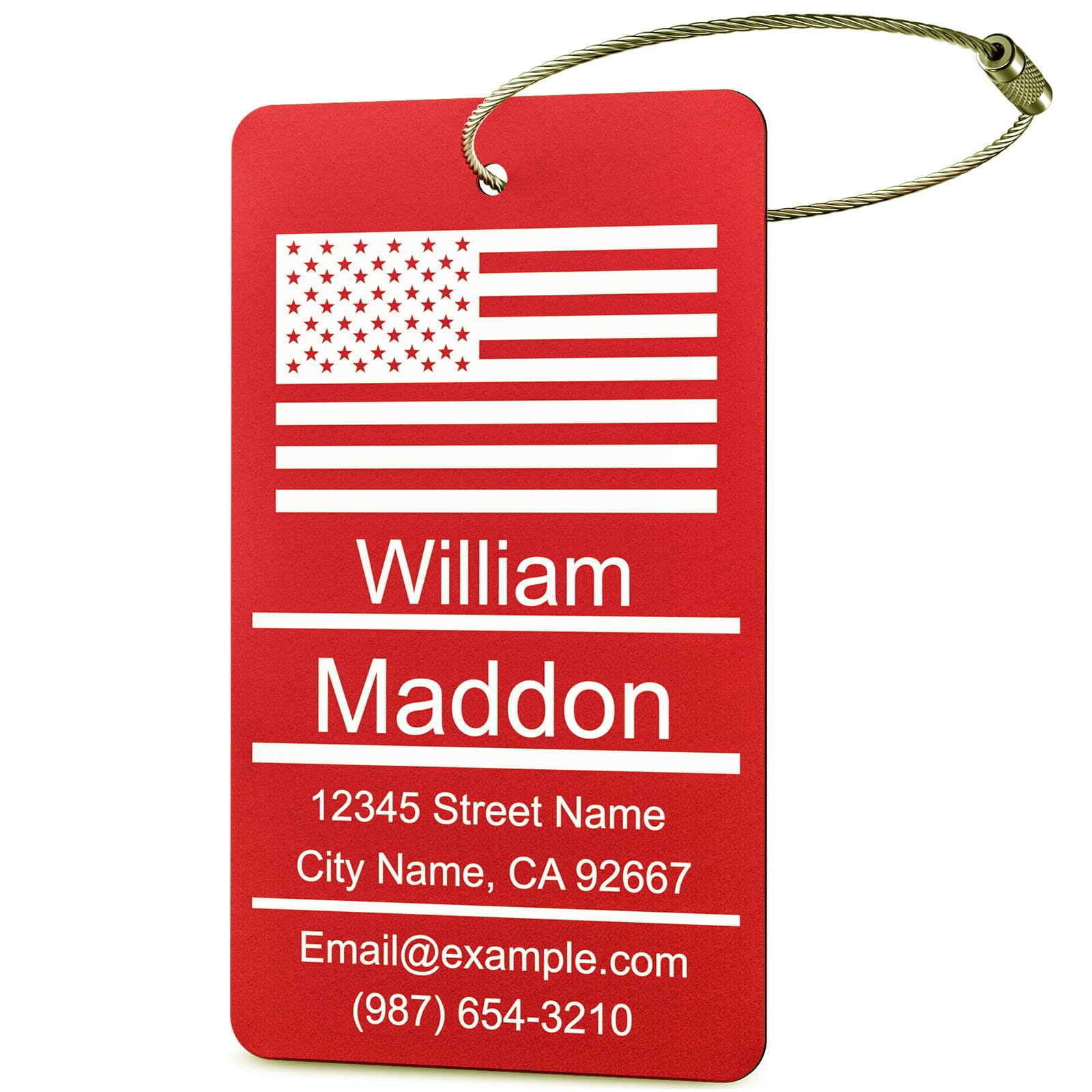 Luggage Tags for Suitcase - Red Personalized Engraved Metal Tag for Cruise Travel - Custom Name Tags Suitable for Bags and Backpacks