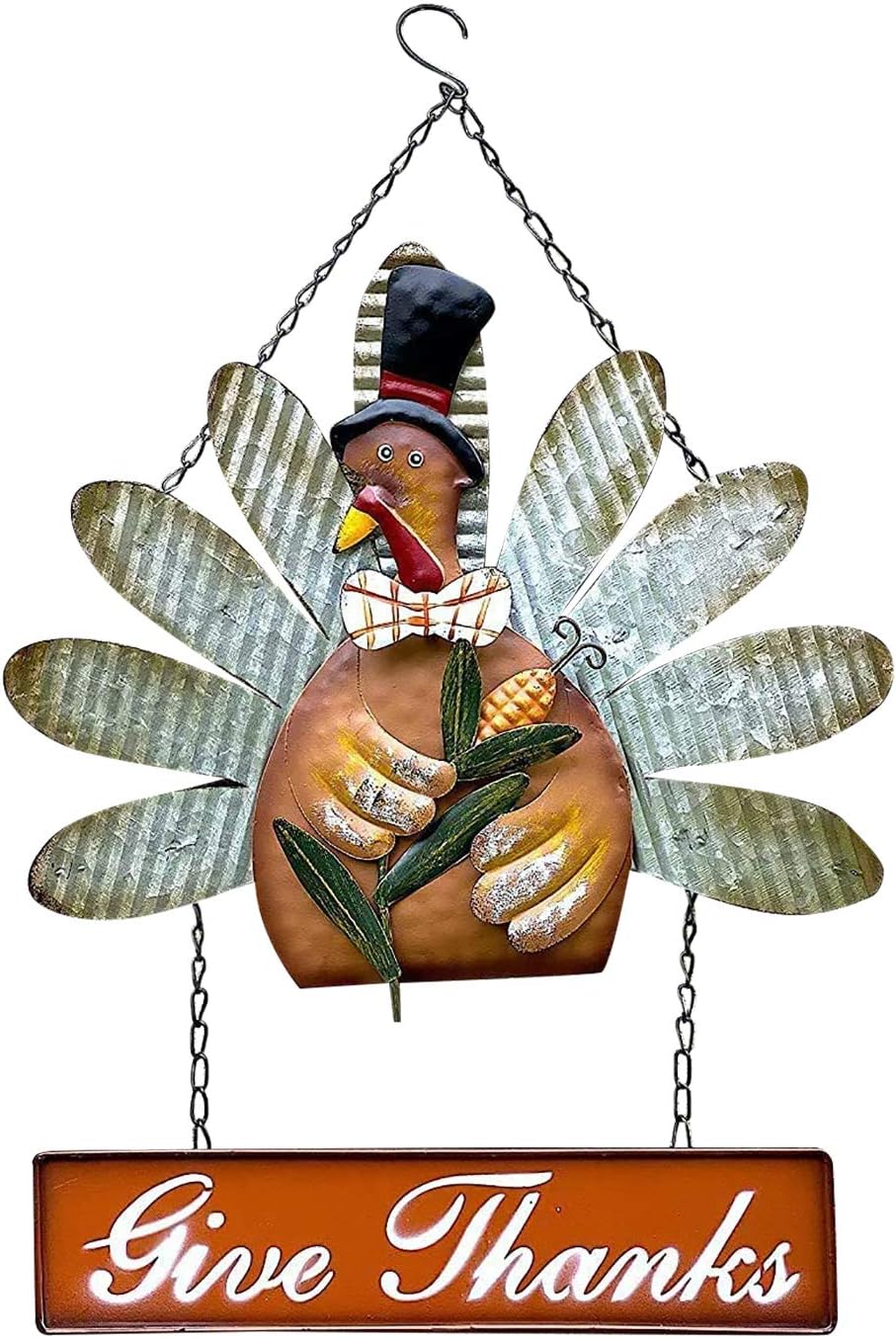 D.I.D. Give Thanks Metal Turkey Decoration Fall Harvest Thanksgiving Door Wall Room Decor Rustic Indoor Outdoor 19" x 13'