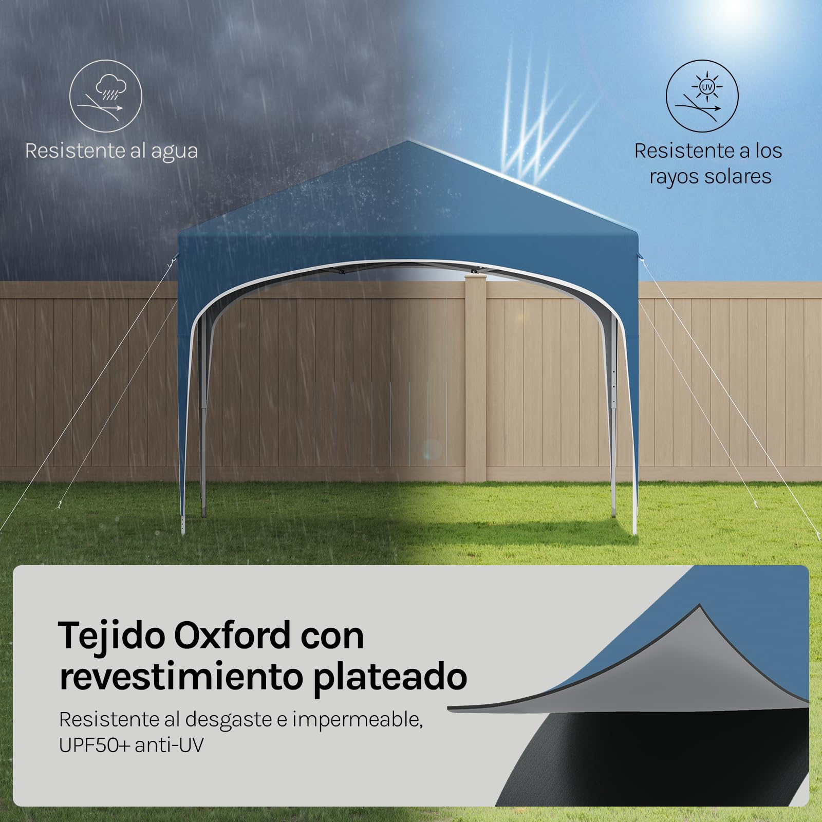 WOLTU Pabellón de Jardín Cenador Plegable Pérgola Cuadrada con Diseño Pop-Up y Techo semicircular Carpa con Cubierta Tela Oxford Hecho de Tubos Metales 3x3m, Azul