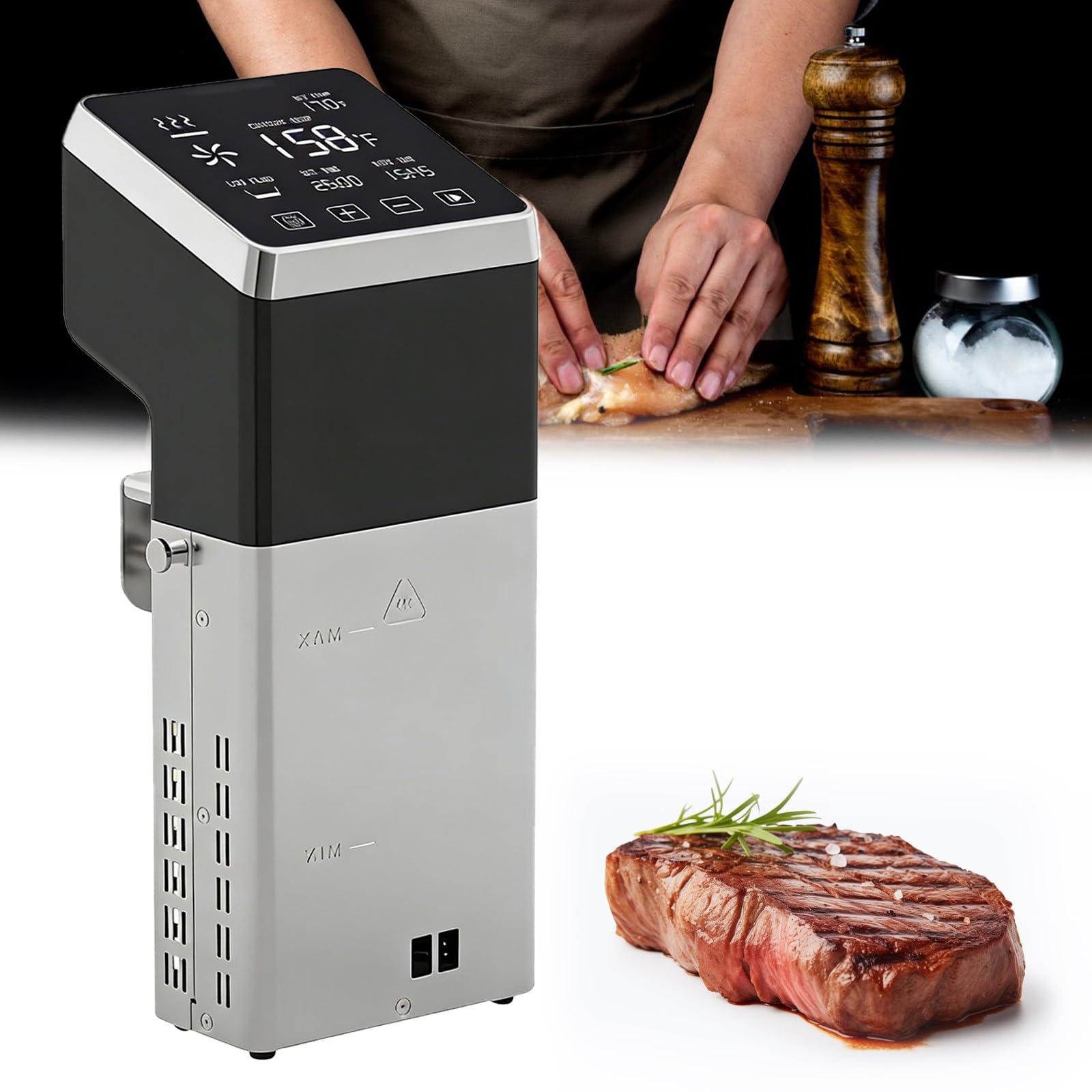 Sous Vide Roner Cucina, Cottura Bassa Temperatura, Immersione per Cotture a Bassa Temperatura con 1600W, Timer Preciso, Pompa Potente, IPX7, Perfetto per Cena in Famiglia e Pasti Natalizi