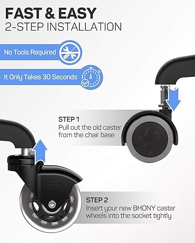 Miniatura 7 de Ruedas de repuesto para silla de oficina de 3.0in  Juego de 5 ruedas de goma para silla de escritorio, ruedas estándar de madera resistente para