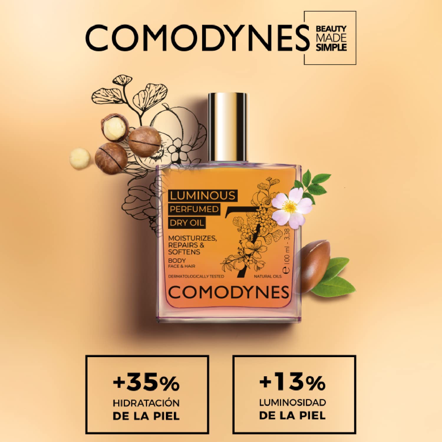 Comodynes Luminous Perfumed Dry Oil, Aceite Hidratante, Reparador Y Antioxidant Con Vitaminas E Y F Para Cara - Image 3