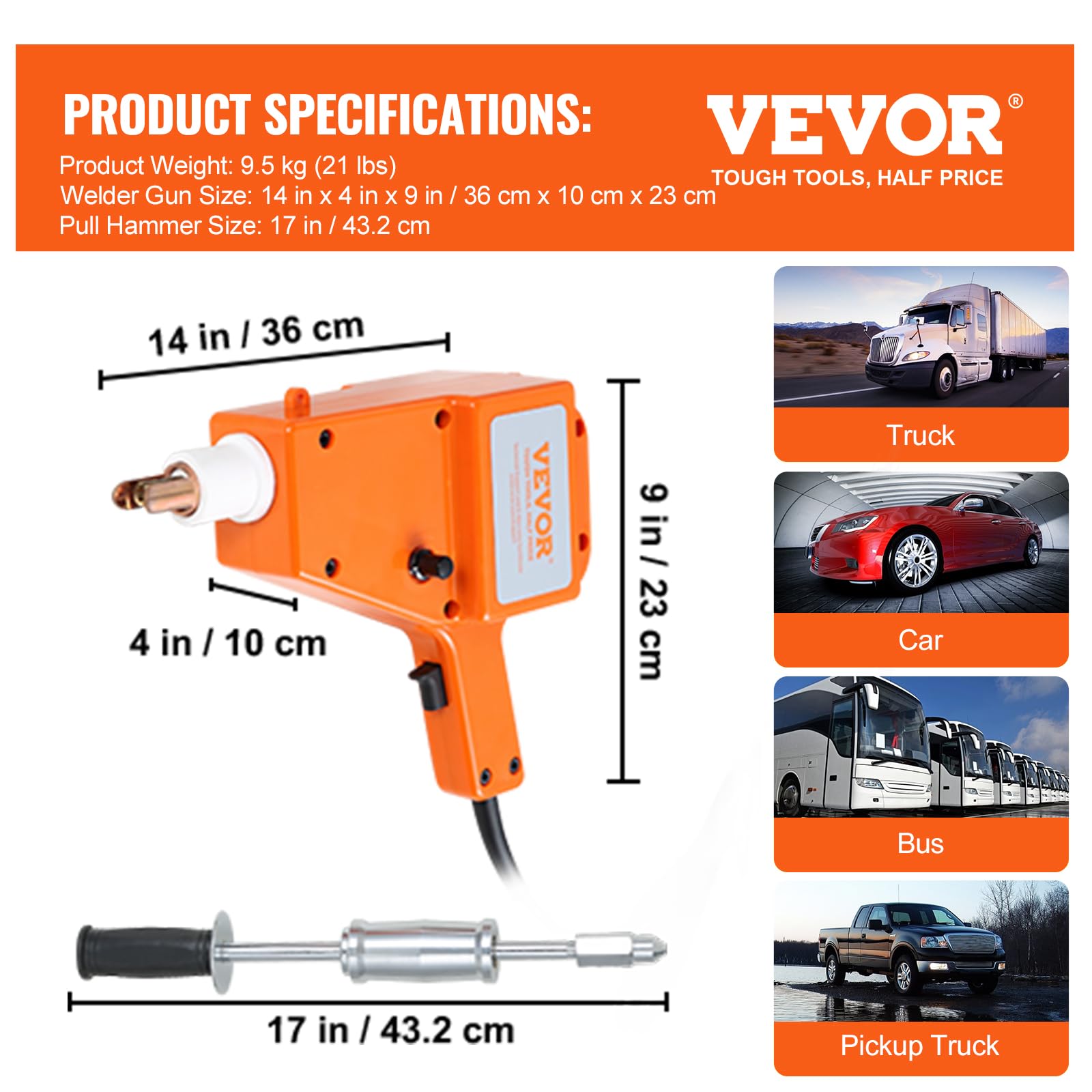 VEVOR Extractor de Clavos para Carrocería 800 VA Kit de Eliminación de Abolladuras de Carrocería 1600 A Máquina de Reparación de Abolladuras con Soldador por Puntos con Accesorios para Coches Camiones