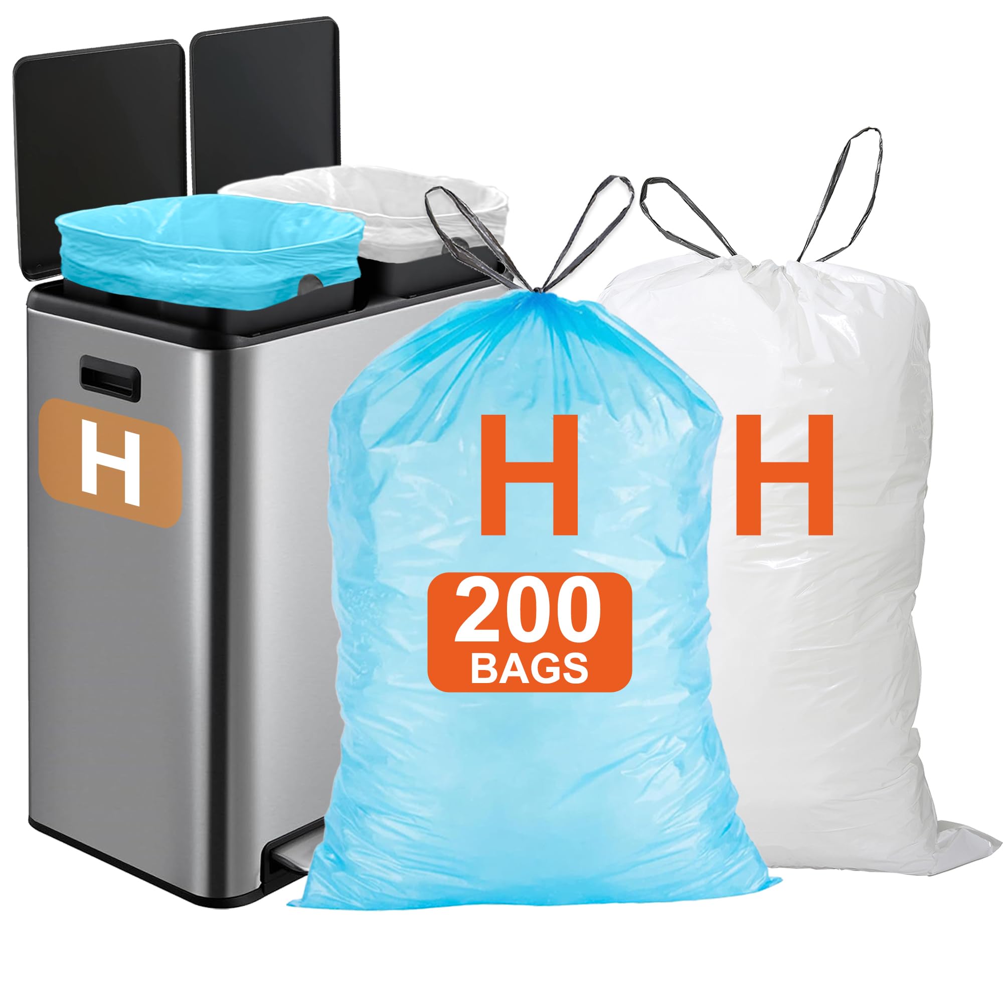 Perfect Fits Code H 200 Count Blue 100 &amp; White 100 Heavy Duty 1.2 Mil THICK with Reinforced Drawstring Trash Bags Garbage Can Liners 5-8 Gallon GRAND SAVE!