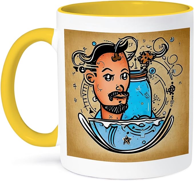 3dRose Cool Zodiac Sign Aquarius As Viewed By The Artificial Intelligence 11oz Two-Tone Yellow Mug