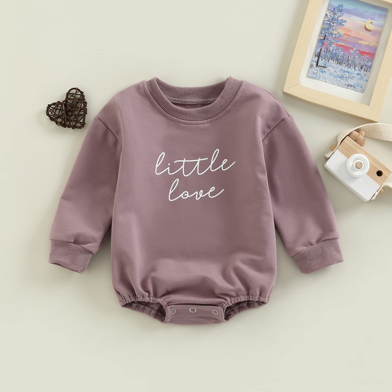 Lamuusaa Newborn Baby Girl Boy Valentine's Day Outfit Little Love Crewneck Sweatshirt Long Sleeve Romper Spring Clothes