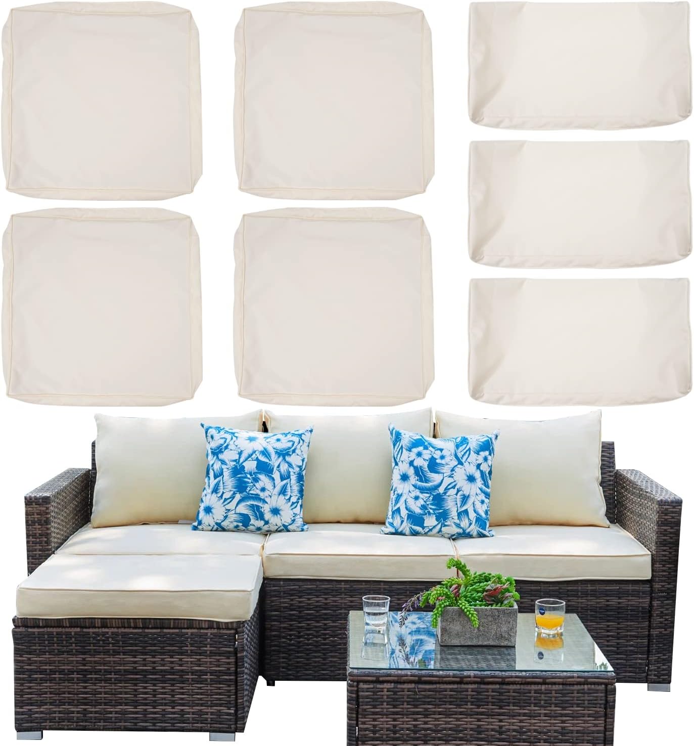 7Pack Outdoor Patio Cushions Replacement Covers Fit for 3/5