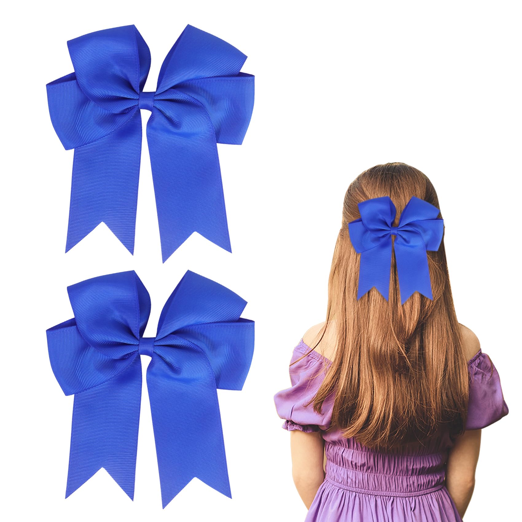 Nideen 2 Pack 6 inch Bow Hair Clips, Large Hair Barrette Clips for Women Girls Blue Hair Bows