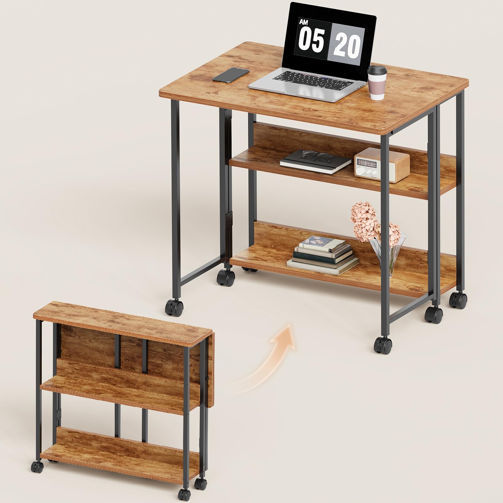 【新品・送料無料】80cm◎棚付折りたたみワークデスク テーブル Amazon | YeTom 折りたたみ机 折り畳みテーブル コンパクトデスク 幅