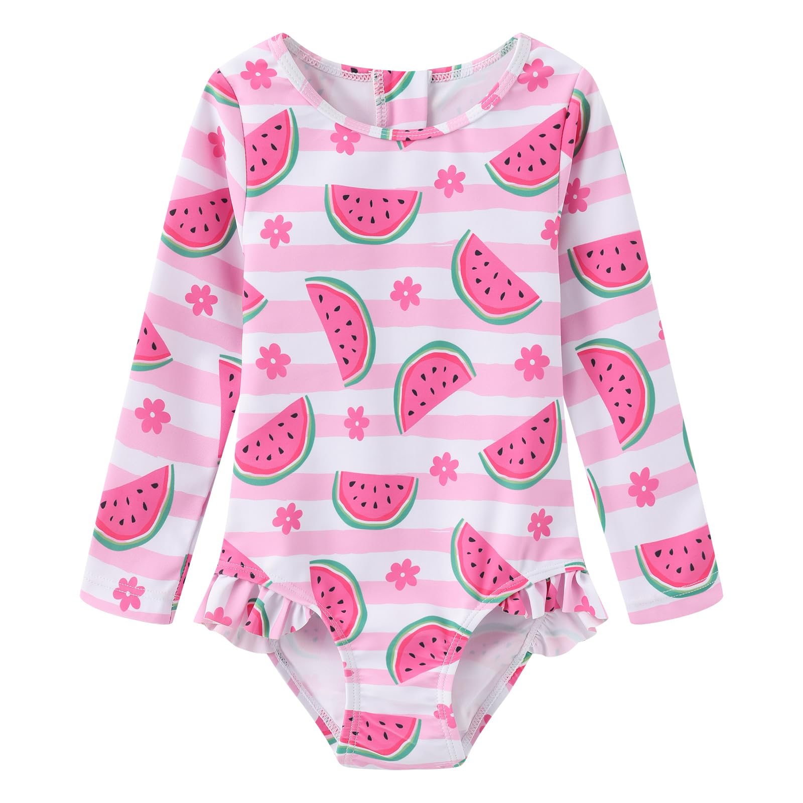Baby and Toddler Girls One Piece Rash Guard Swimsuits for Girls Long Sleeve Swim Shirts with Sun Protection