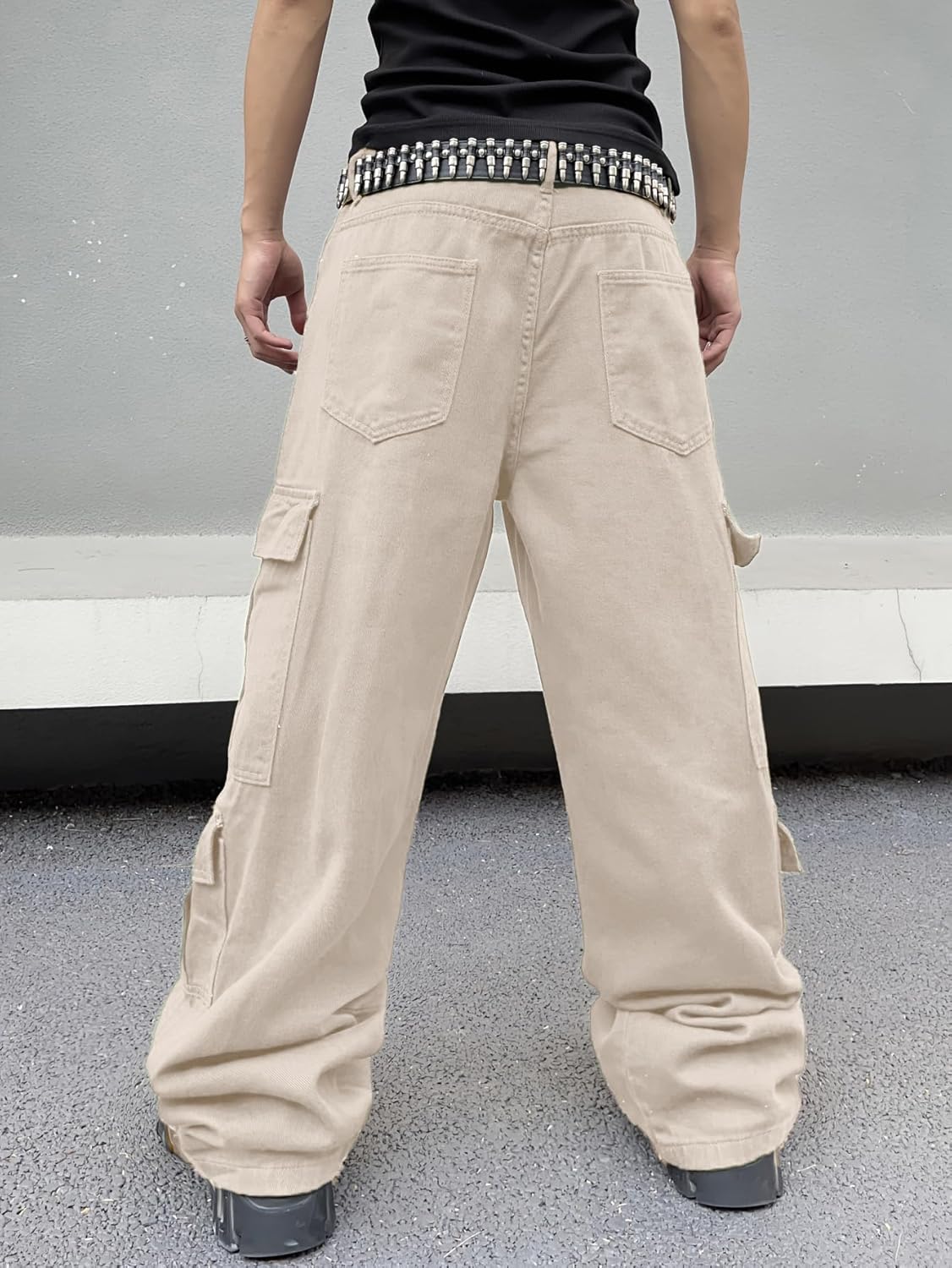 Baggy Denim Cargo Pants for Men with Pockets Mid Weight Wide Leg Hip Hop Skater Jeans Streetwear - Image 5