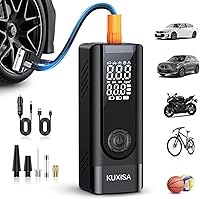KUXISA Portable Tire Inflator Air Compressor 180PSI, 3X Faster with Dual Digital Display for Cars, Motorcycles, Bikes, Balls - Cordless Black