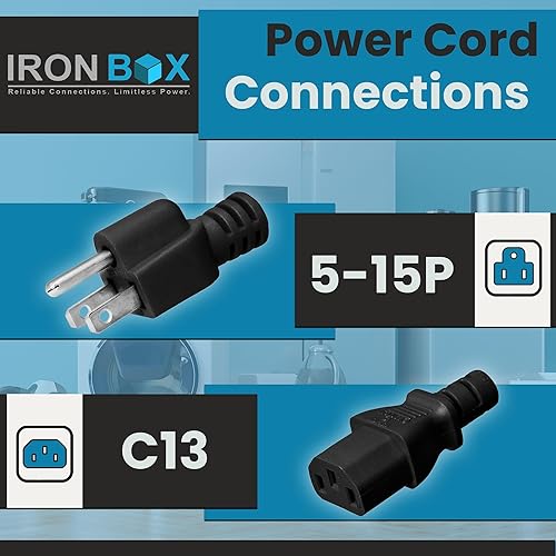 Miniatura 2 de IronBox Electric - Cable de alimentación 5-15P a C13 de alta resistencia - Cable de alimentación de 3 clavijas 15A 125V 143 SJT para PC, cable de