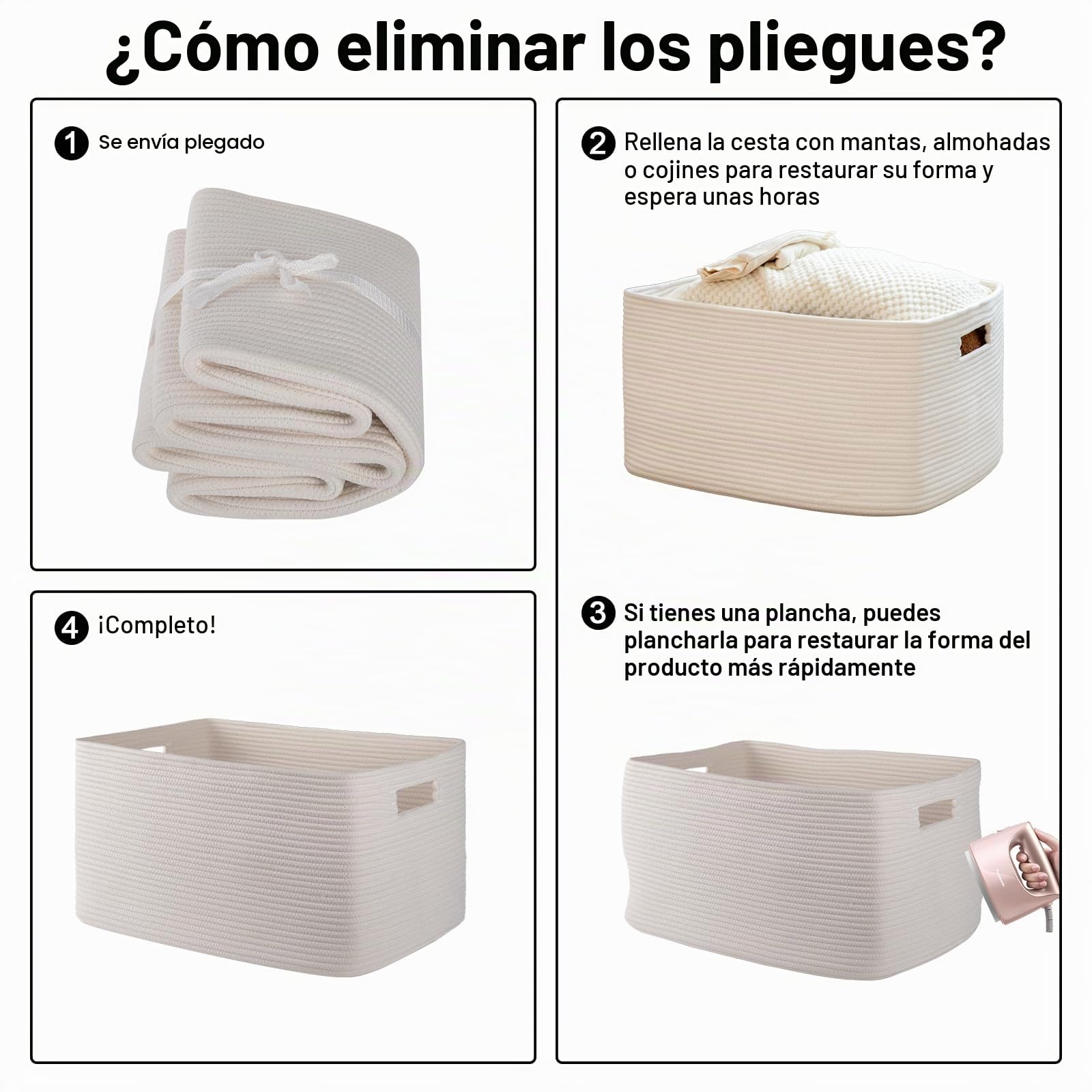 OIAHOMY Cesta grande de cuerda de algodón de 75 L con asa, cesta de almacenamiento tejida para mantas, juguetes, sala de estar y guardería, 22 x 17 x 12 pies, color blanco