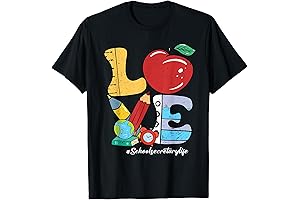 Apple Pencil Groovy LOVE Teacher School Secretary T-Shirt