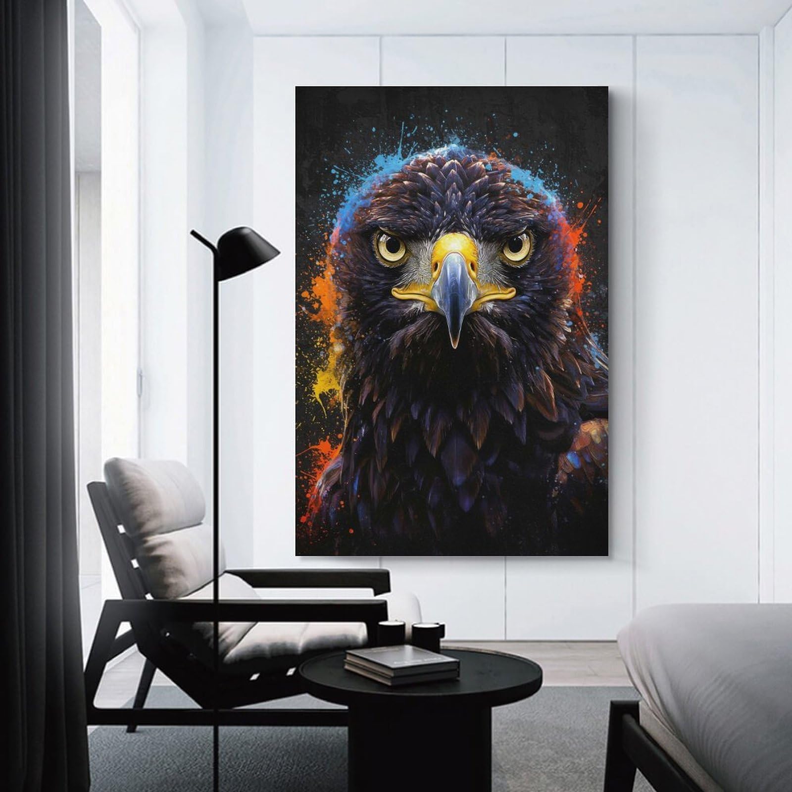 Junmoney Unframe-Style-17 Decorative Wall Artwork Eagle With Colorful Splashes, 24X36inch(60X90cm), For New Homes, Bedrooms Or Workspaces, Canvas Artwork With Gifting Potential