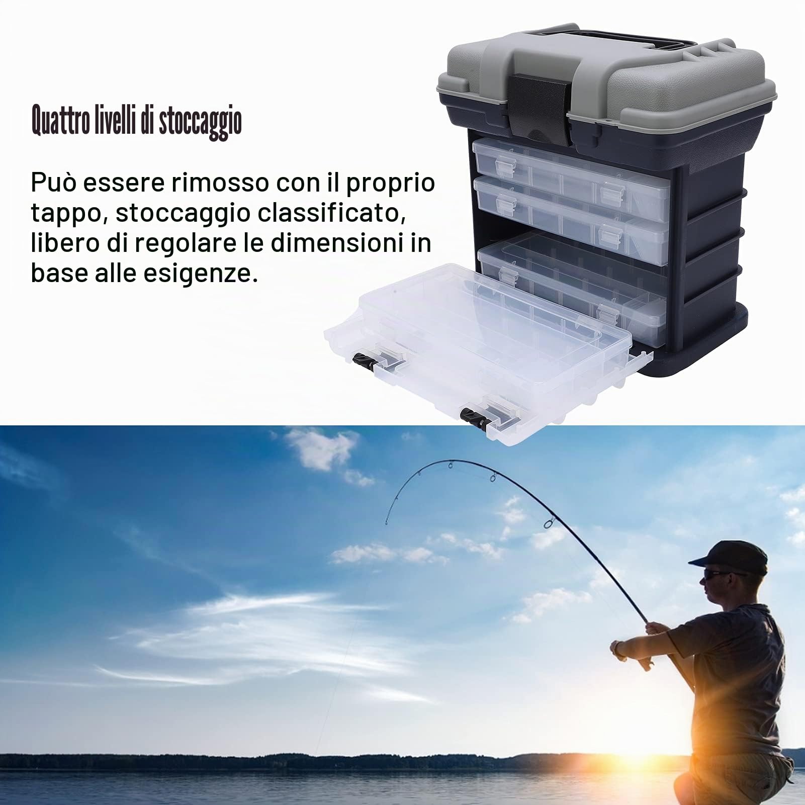 Cassetta Pesca, 4 Strati Cassetta Pesca Cassetta Pesca Porta Accessori Manico in plastica per pescherecci, lenze Pesca