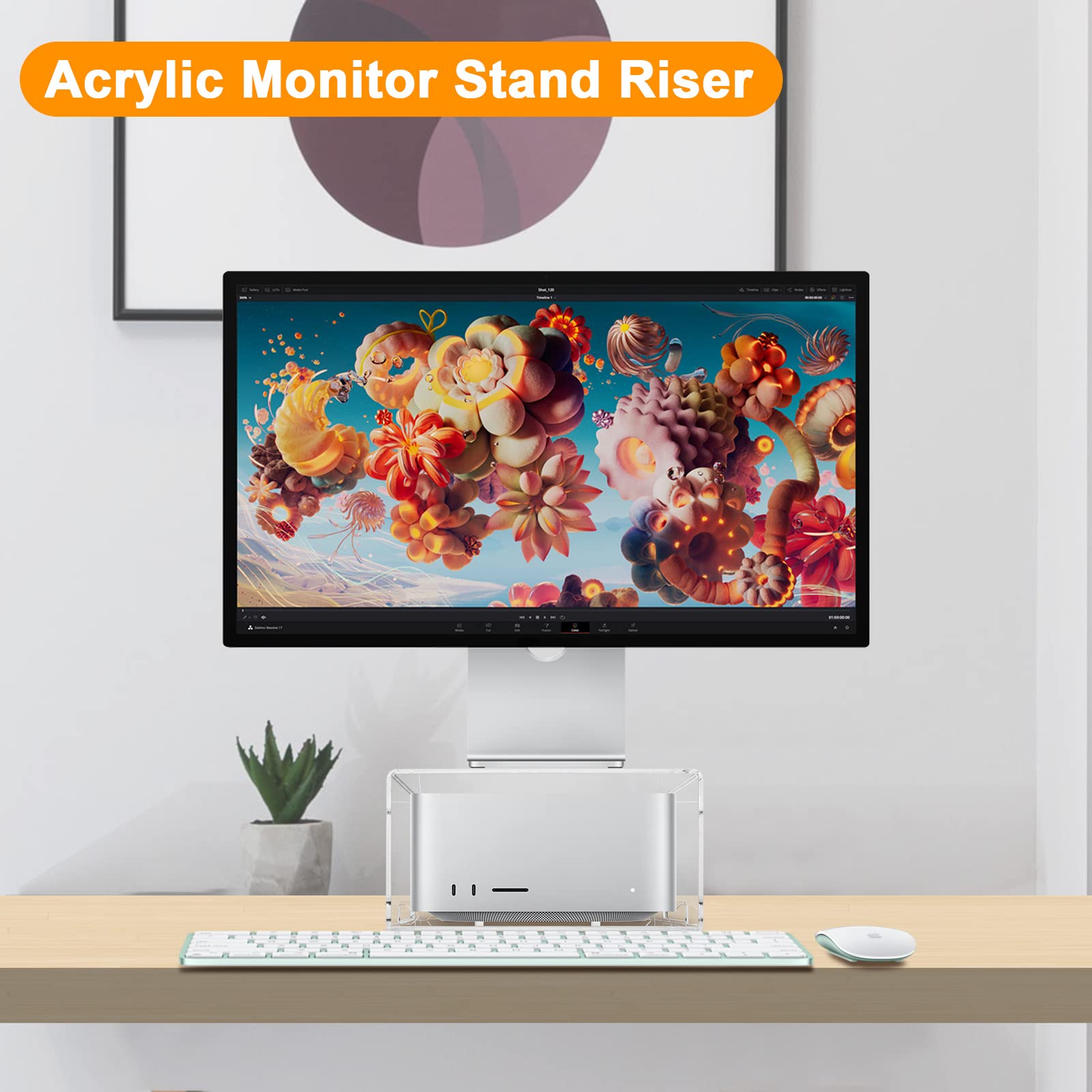 Acryl Desktop Ständer für Apple Mac Studio, Kompatibel mit Mac Mini M1 M2 2010-2023 (Klar) | Transparente Schreibtischhalterung, stabil, rutschfest, Wärmeableitung, platzsparend, für Modelle 2010–2023