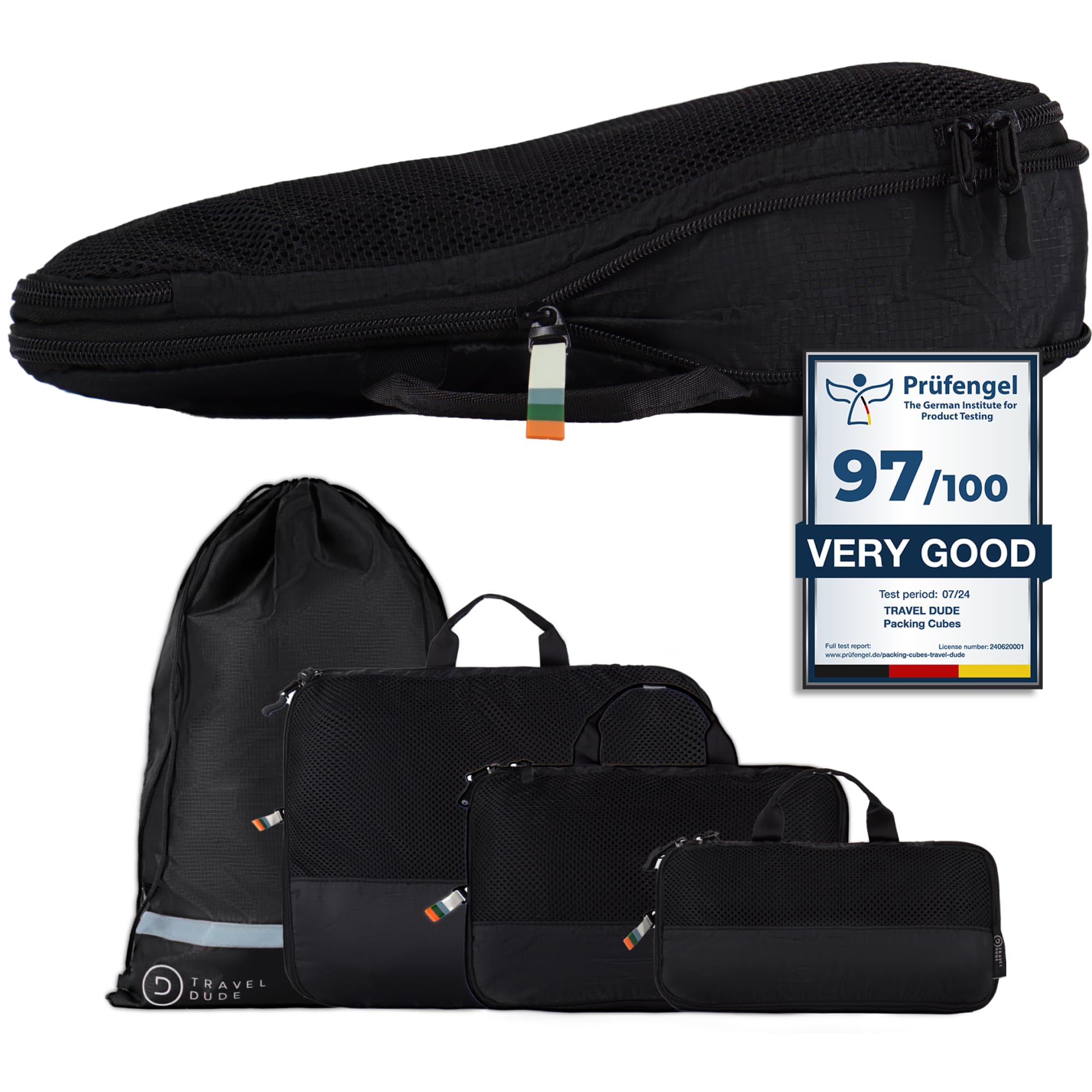 TRAVEL DUDE Compression Packing Cubes – Packing Cubes Compression Set for Suitcases, Backpacks & Travel – Lightweight, Compressible Travel Organisers for Luggage (4 pieces, All Black)