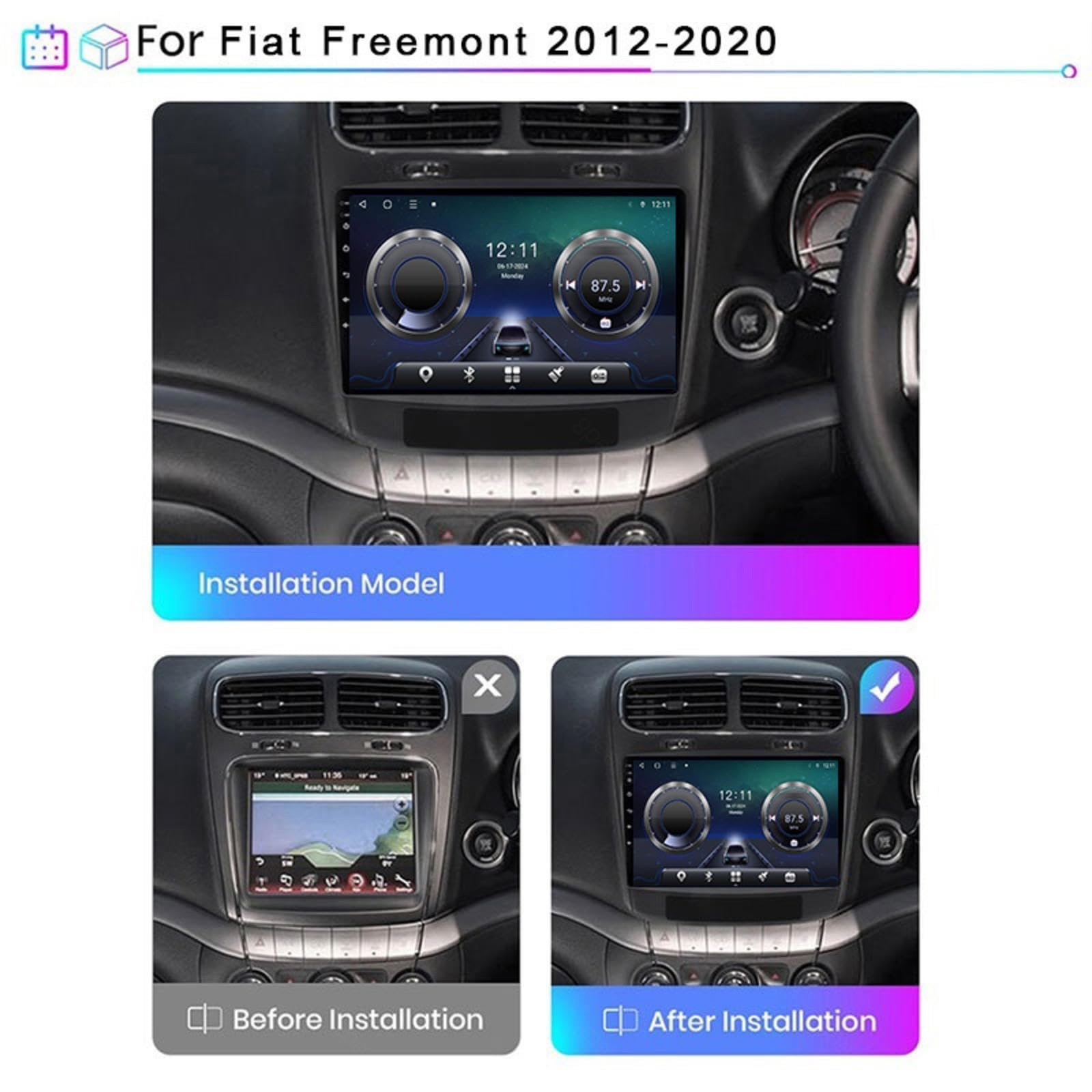 Android 15 Autoradio 9" Touchscreen Stereo Auto Per Fiat Freemont 2012-2020 Plug-and-play Con Bluetooth Navigatore Gps Collegamento Specchio Comandi Al Volante Wifi 4g Dual Usb,M102