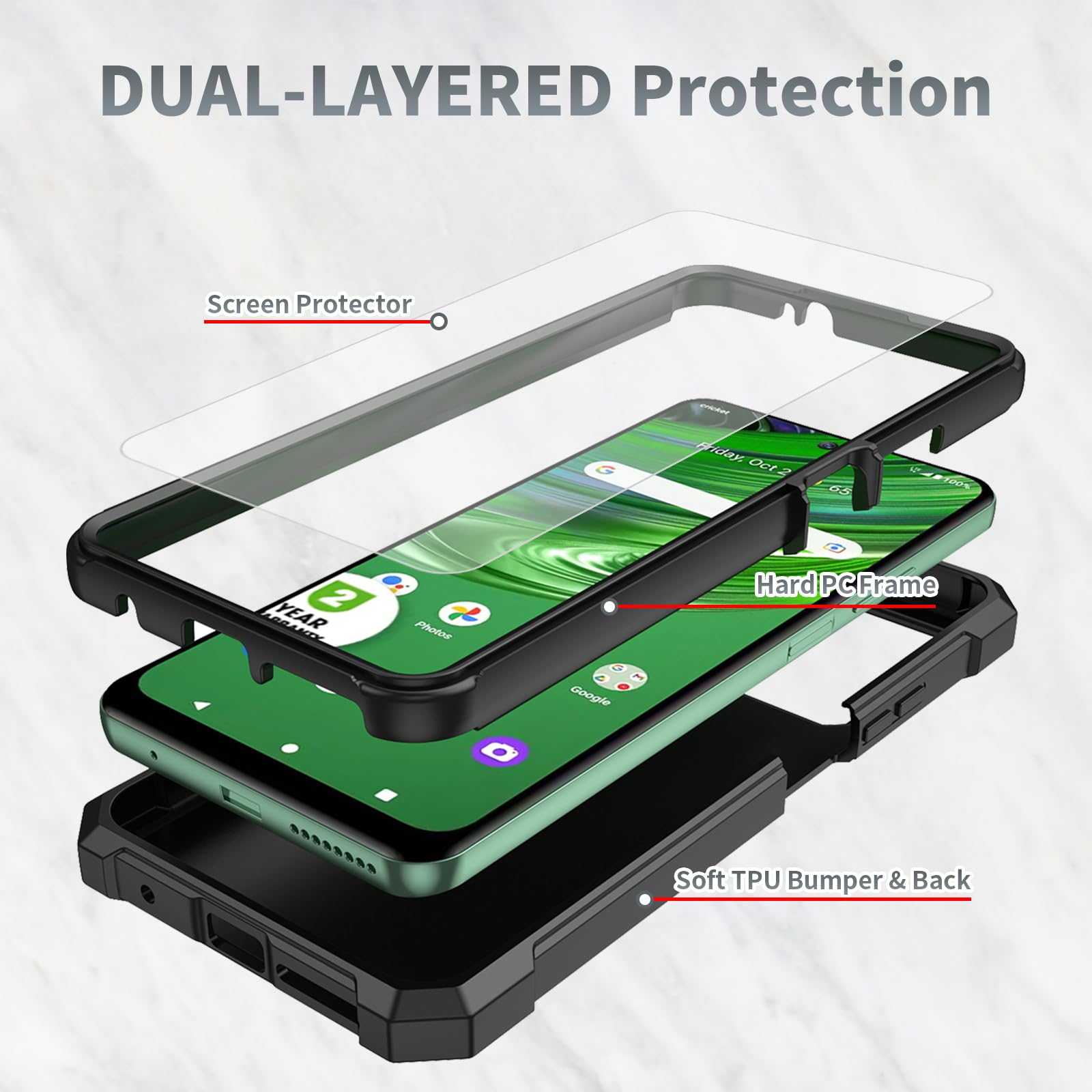 SROJDHFJB Moth for Cricket Outlast Case w/Tempered Glass Screen Protector, 2 Layers Rugged Shockproof PC Frame + Soft Silicone Bumper Phone Case for AT&T Jetmore