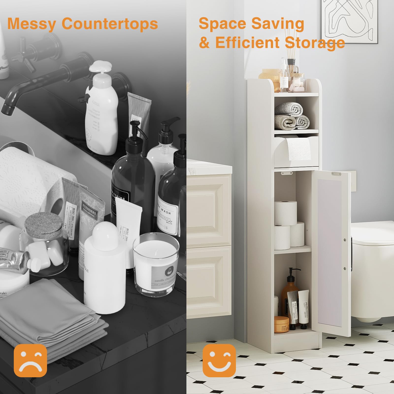 Befrases Small Bathroom Storage Cabinet, Narrow Slim Storage Cabinet with Door & Shelf for Small Spaces, Skinny Cabinet Organizer for Bathroom/Kitchen/Laundry/Living Room Corner, White 35"…