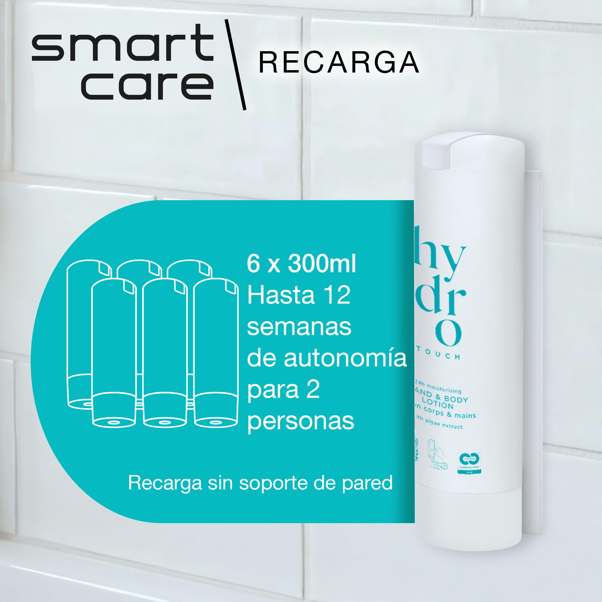ADA Cosmetics Loción Manos y Cuerpo – Pack de 6 x 300 ml, loción hidratante y nutritiva vegana con minerales marinos y extracto de algas, compatible con soporte SmartCare