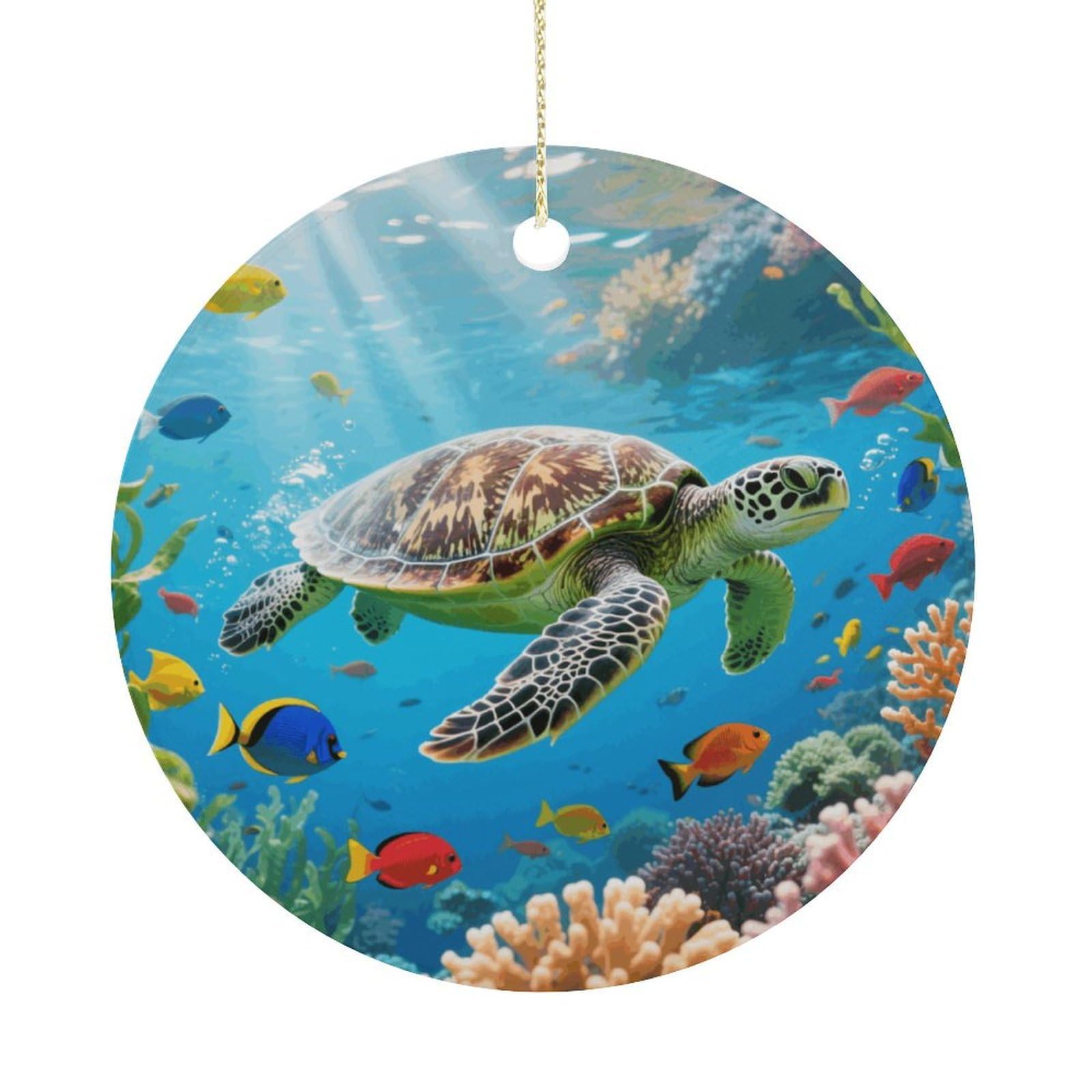 Personalized Christmas Ornaments 2025 Ceramic Hanging Sea Turtle Colorful Fish Ornaments with Gold String Double-Sided Vintage Holiday Decorations for Tree Mantel Tabletop Xmas Party Favors