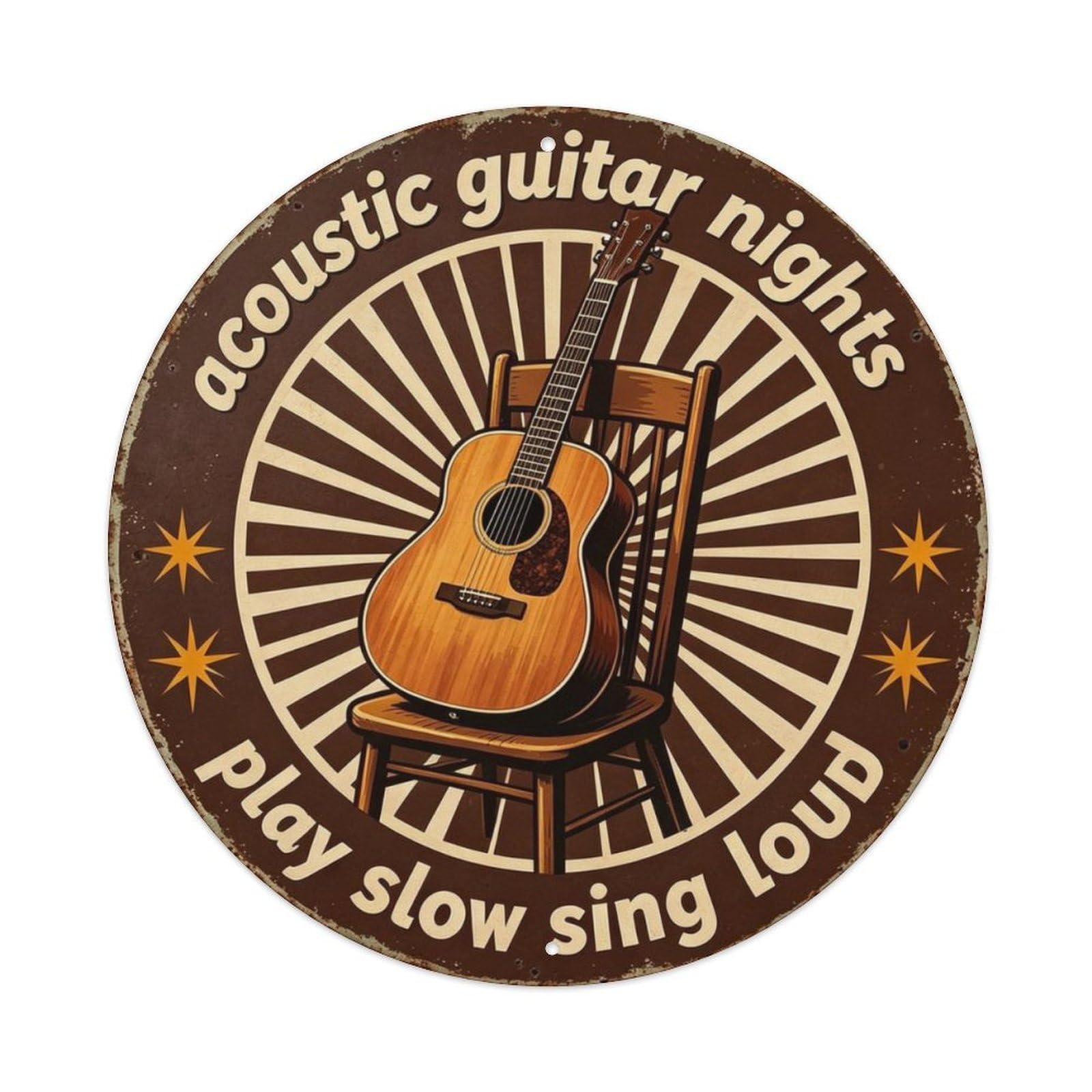 Acoustic Guitar Nights Metal Tin Sign Plaque