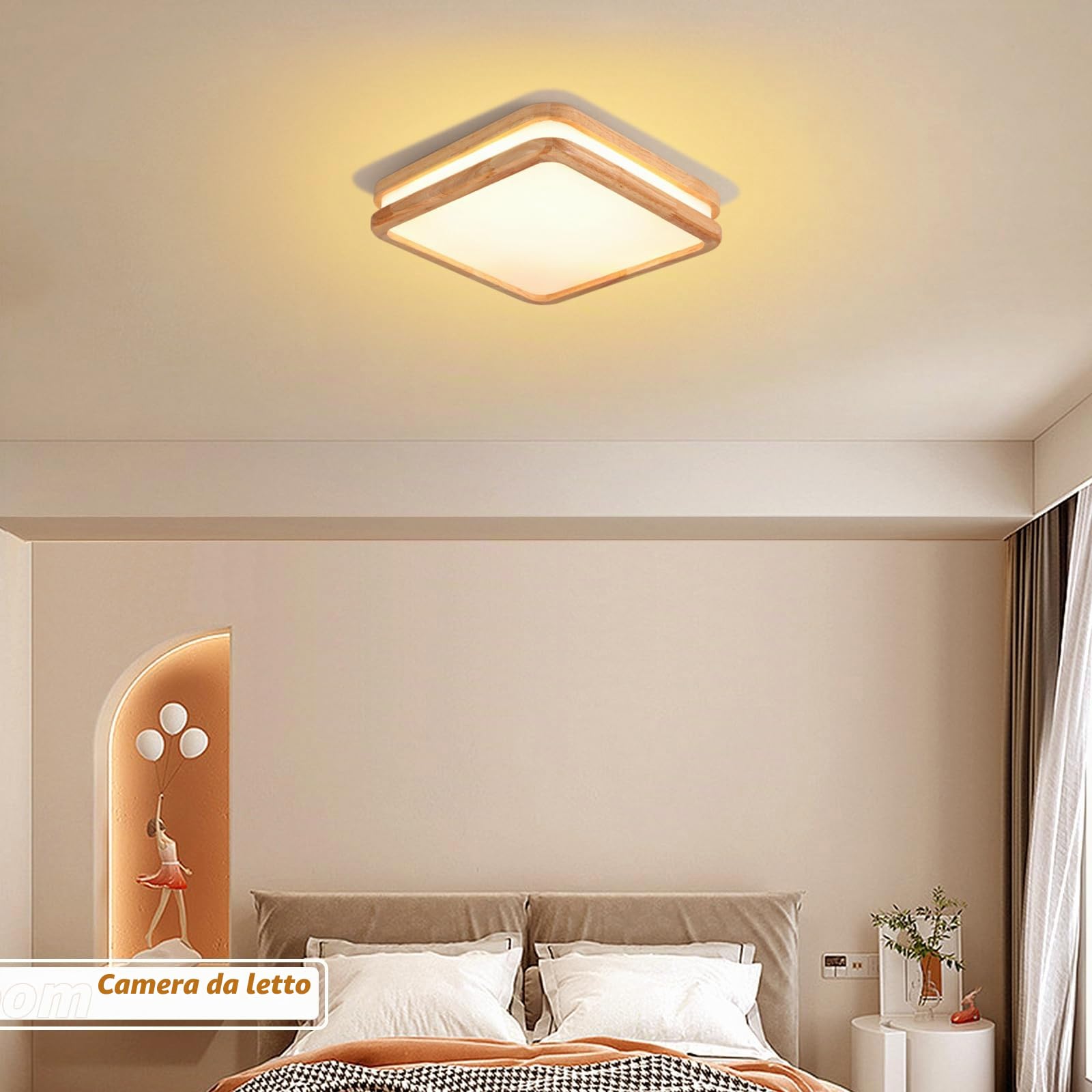 Plafoniera a LED Legno 24W Quadrata Moderno Lampada da Soffitto Luce calda 3000K Doppio Strato Lampada da soffitto per Cucina Soggiorno Corridoio, Ø30CM