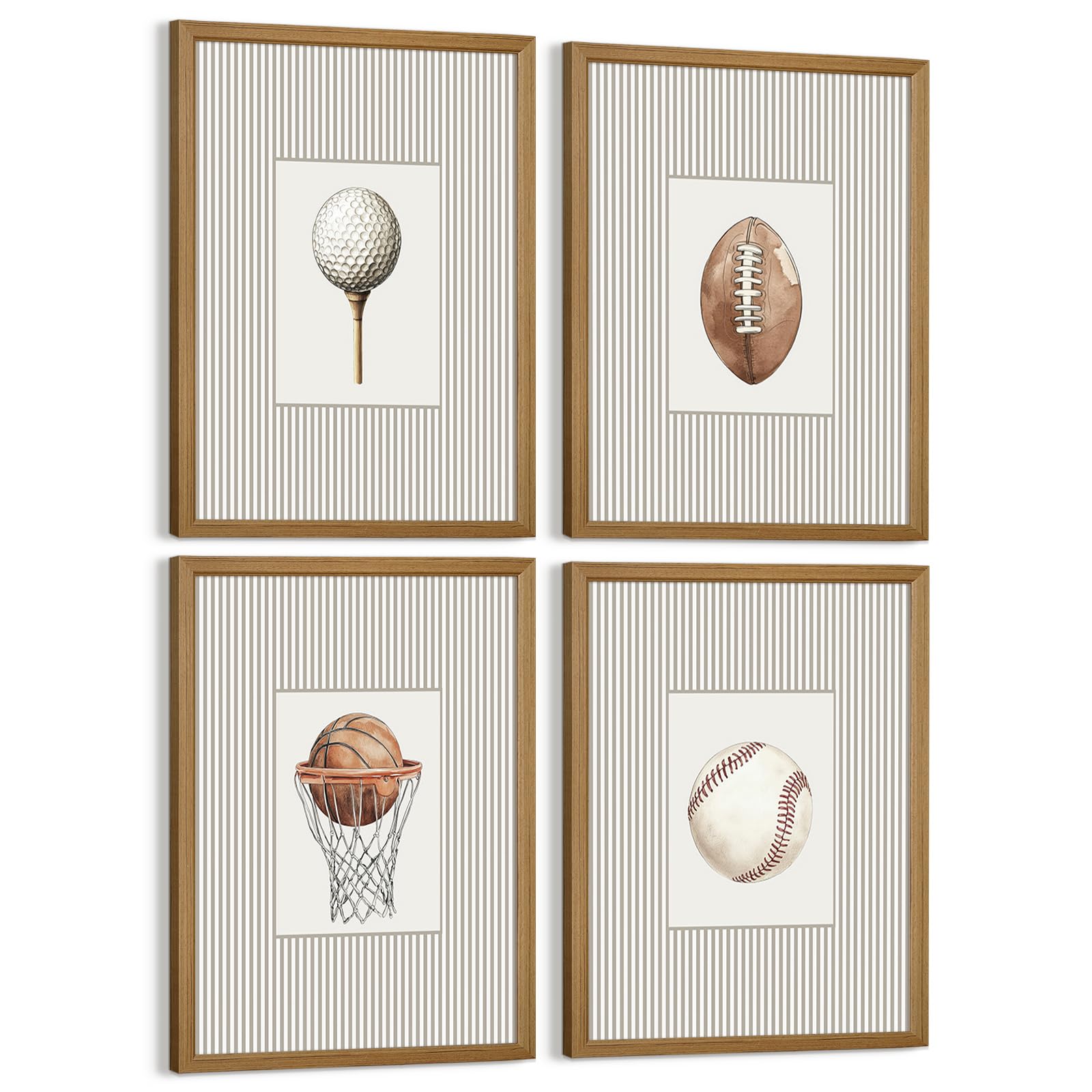 Photo 1 of Sports Wall Art Decor Toddler Boys Room Canvas Prints Vintage Sports Nursery Wall Decor Kids Poster Football Baseball Pictures Basketball Golf Painting Artwork for Bedroom 8x10x4 Inch Wood Framed