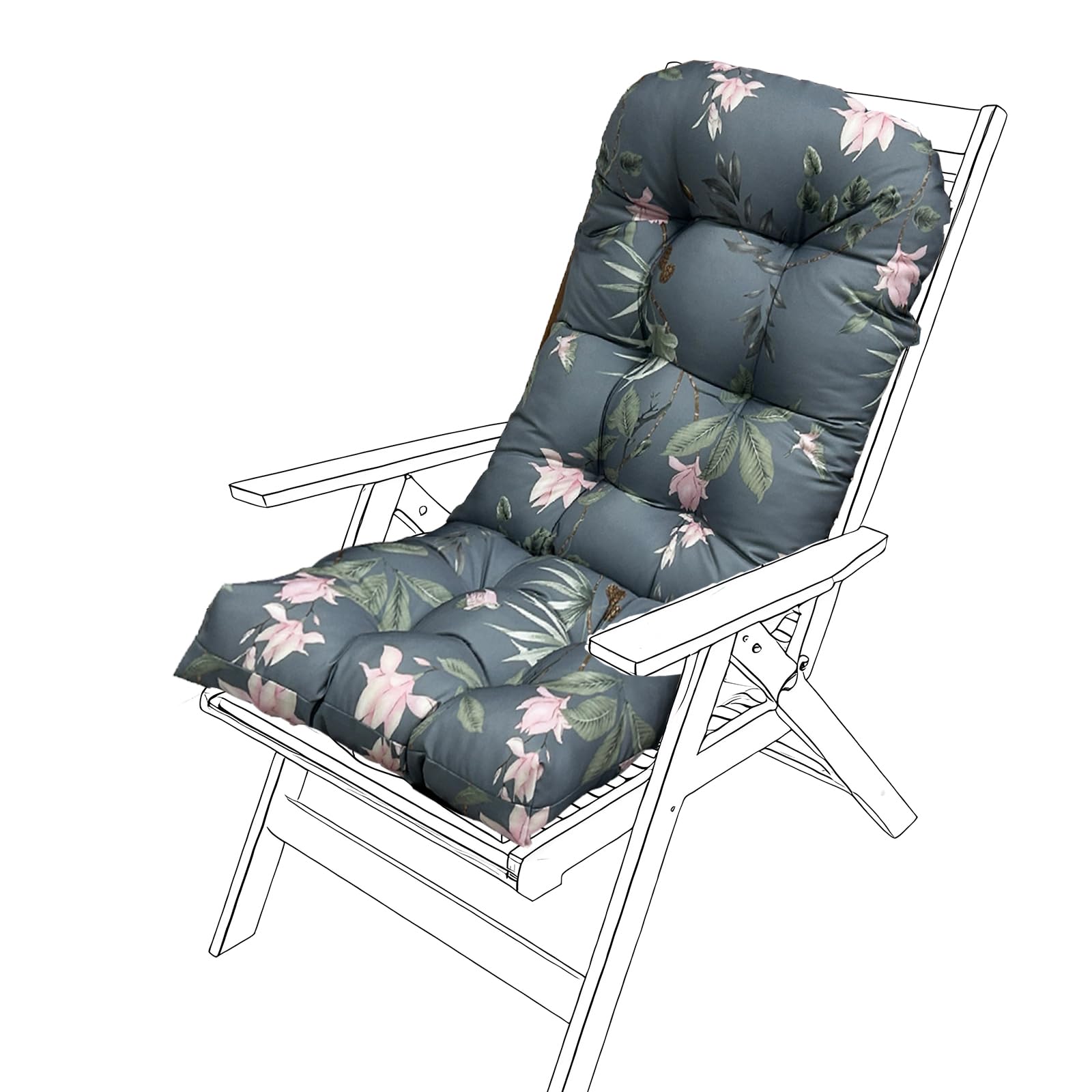 JhLwARes Rocking Chair Cushion,High Back Outdoor Chair Cushions with Ties Waterproof Garden Patio Furniture Cushions Replacement 4" Thickened Dining/Kitchen/Office Chair Seat Pads