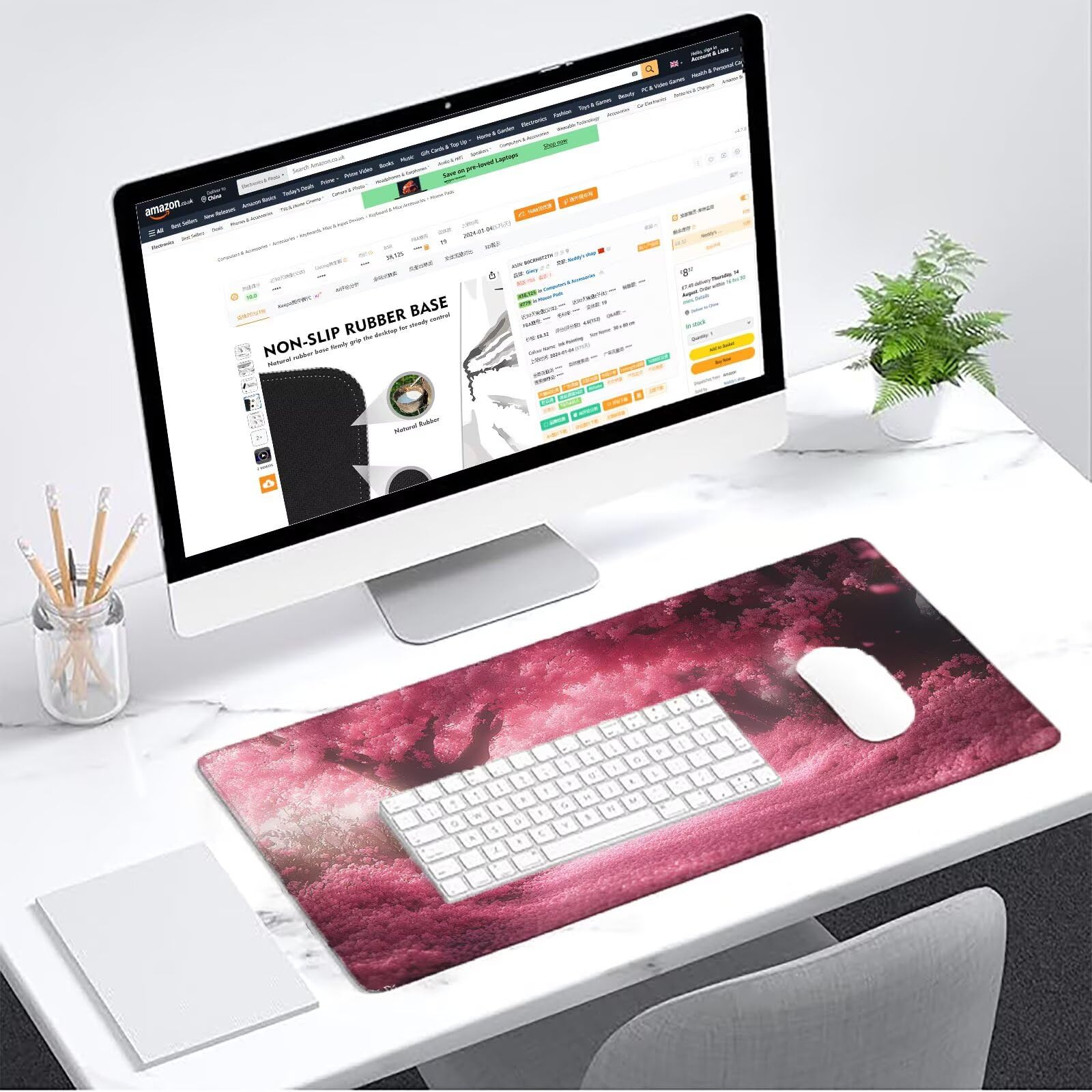 Podkładka pod mysz XXL 1600 x 800 mm różowa podkładka pod mysz krajobrazowa biurko podkładka pod mysz do gier antypoślizgowa gumowa podstawa zszyte krawędzie akcesoria biurowe do gier do biura i
