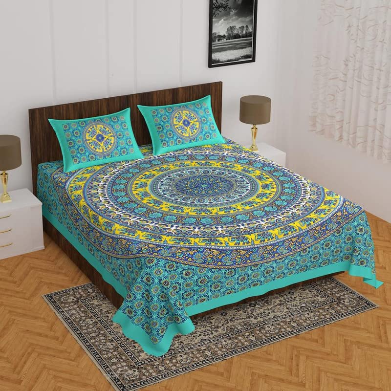 The Hobby Bounty THB 110TC Sanganeri Printed Double Bed Bedsheet,100% Pure Cotton Bedsheet for Double Bed with 2 Pillow Covers, 90Inchx100Inch Multicolor