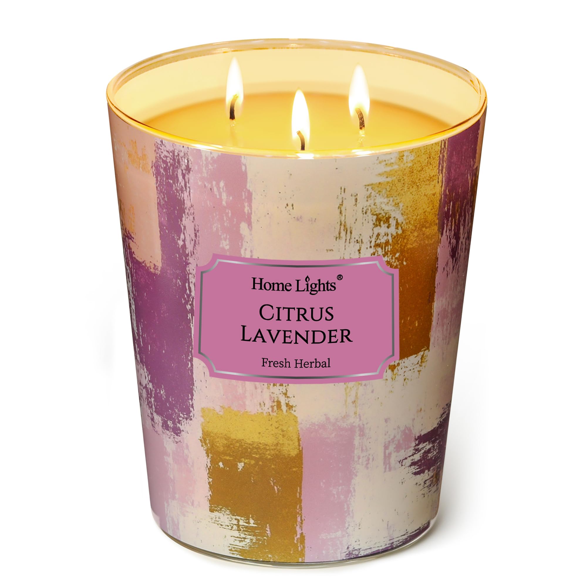 Home Lights Citrus Lavender Scented Candles, 34oz Soy Candles Scandinavian Minimalist Design 3-Wick Large Candle Jars, Ideal Candle Gifts for Events, Home Decor Stress, Relief &amp; Relaxation