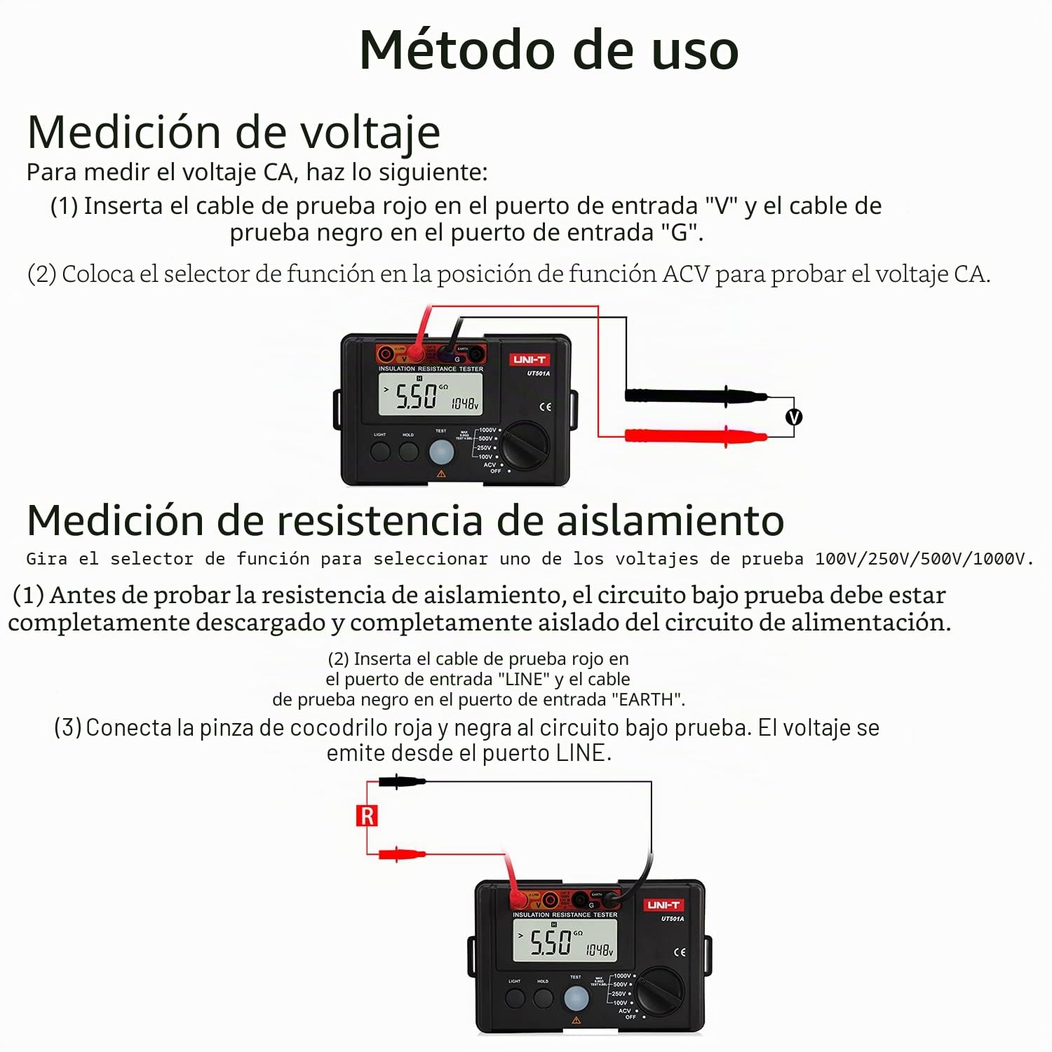 ANRIS Uni-T UT501A Megóhmetro Digital Medidor de Aislamiento de Tierra Probador de Resistencia + LCD Retroiluminación