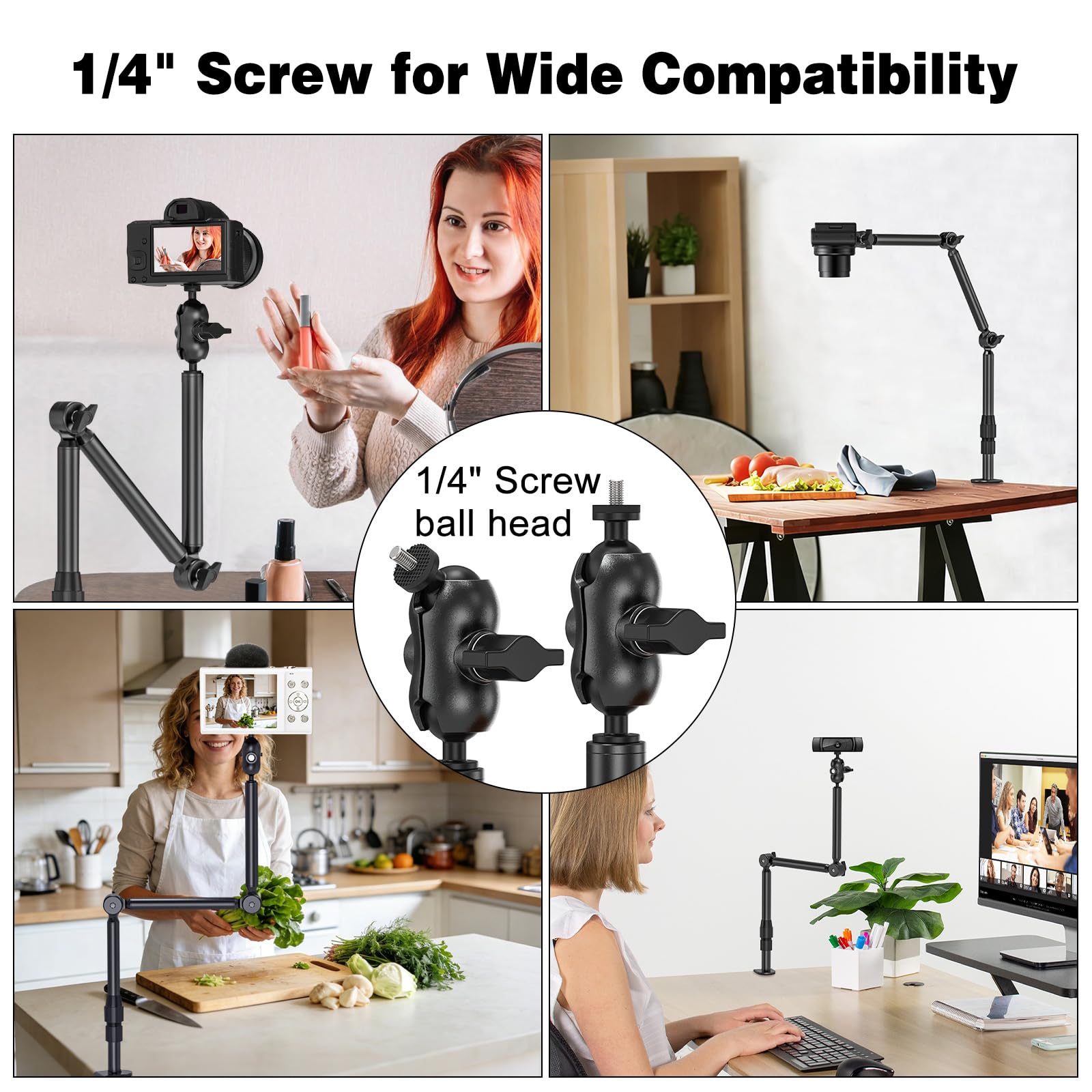 Supporto per webcam da 78,5 cm con viti da 1/4", morsetto a C regolabile a 360°, braccio per microfono per DSLR Kameras, Ringlight, proiettore, webcam, microfono