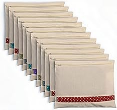 Rexzy® Cotton Saree Bags/Covers for Storage, Big Size Single (16 X 14 Inches) with Zip Closure for Clothes Bags and Wardrobe Organizer with Transparent Mesh Window, Beige (Pack of 12)