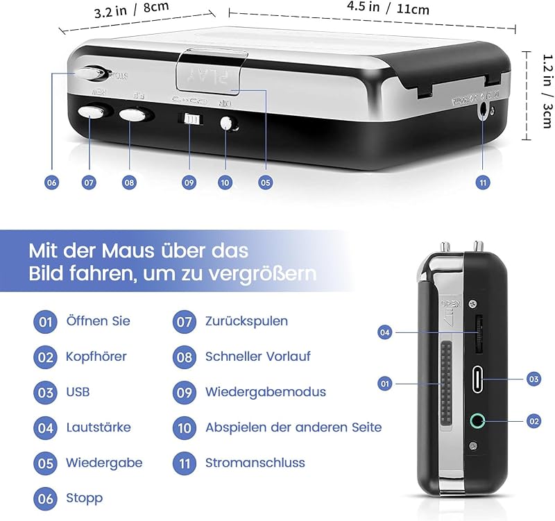 Reshow Hordozható Kazetta Lejátszó MP3 Konvertáló USB Csatlakozással - Walkman Kazetták Digitalizálása PC Kompatibilitással