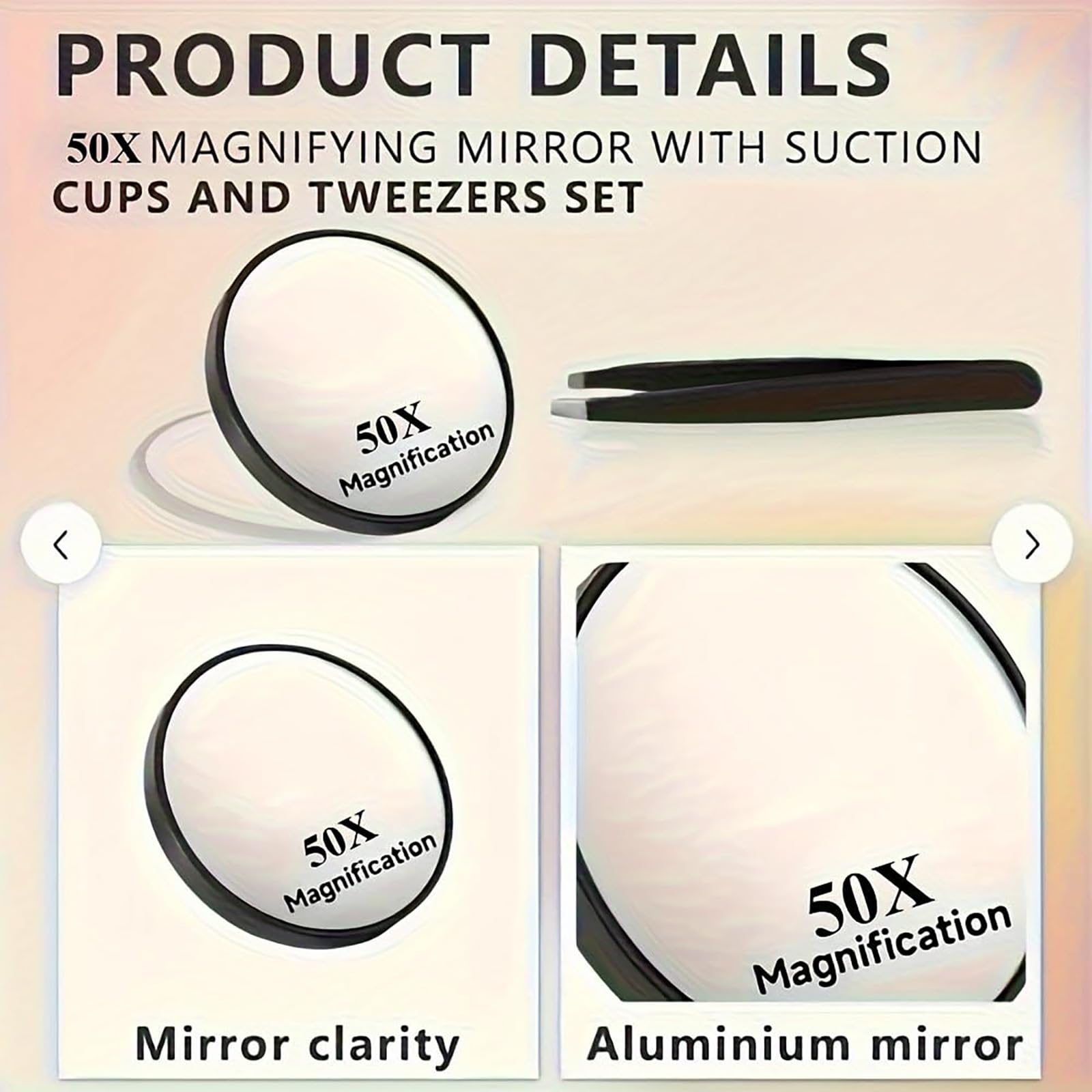 Buildcon 50X Magnifying Mirror, 8.8 * 8.8 * 2 CM Makeup Mirror with Precision Tweezers, Round Portable Mirror for Eyebrow Plucking, Blackhead Removal, Travel Grooming 1